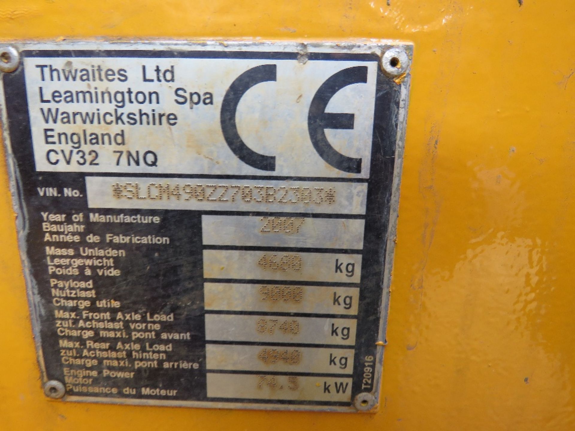 THWAITES 9 TONNE DUMPER, YEAR 2007, 3283 REC HRS, SN:SLCM90ZZ703B2303, REPAINTED AND NEW - Image 3 of 9