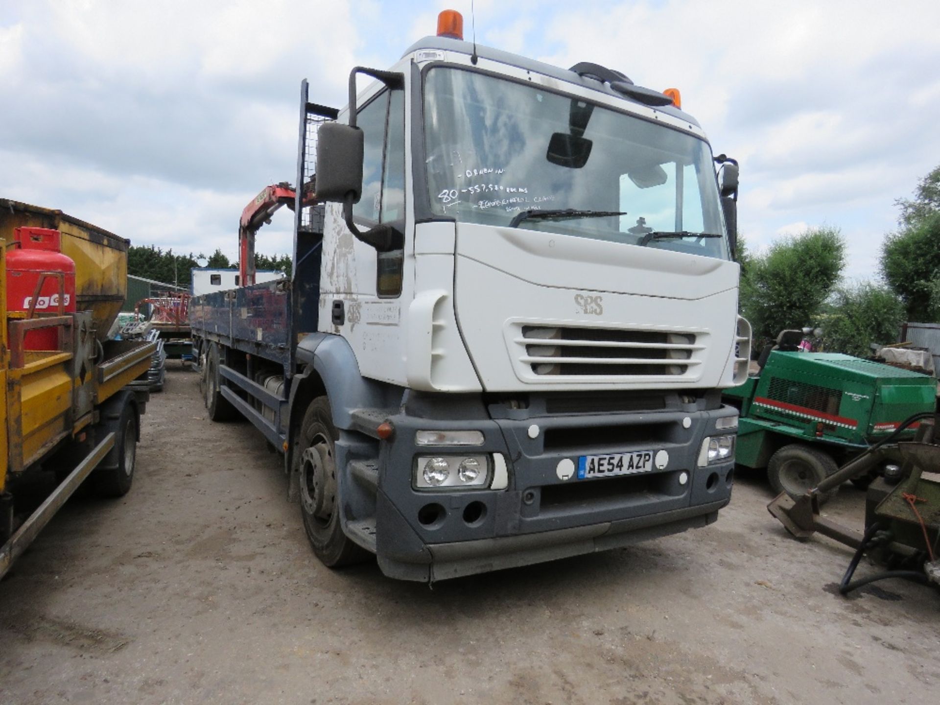 IVECO 6X2 DROP SIDE 26TONNE LORRY REG: AE54 AZP WITH REAR PALFINGER PK1200 CRANE AND BLOCK GRAB,