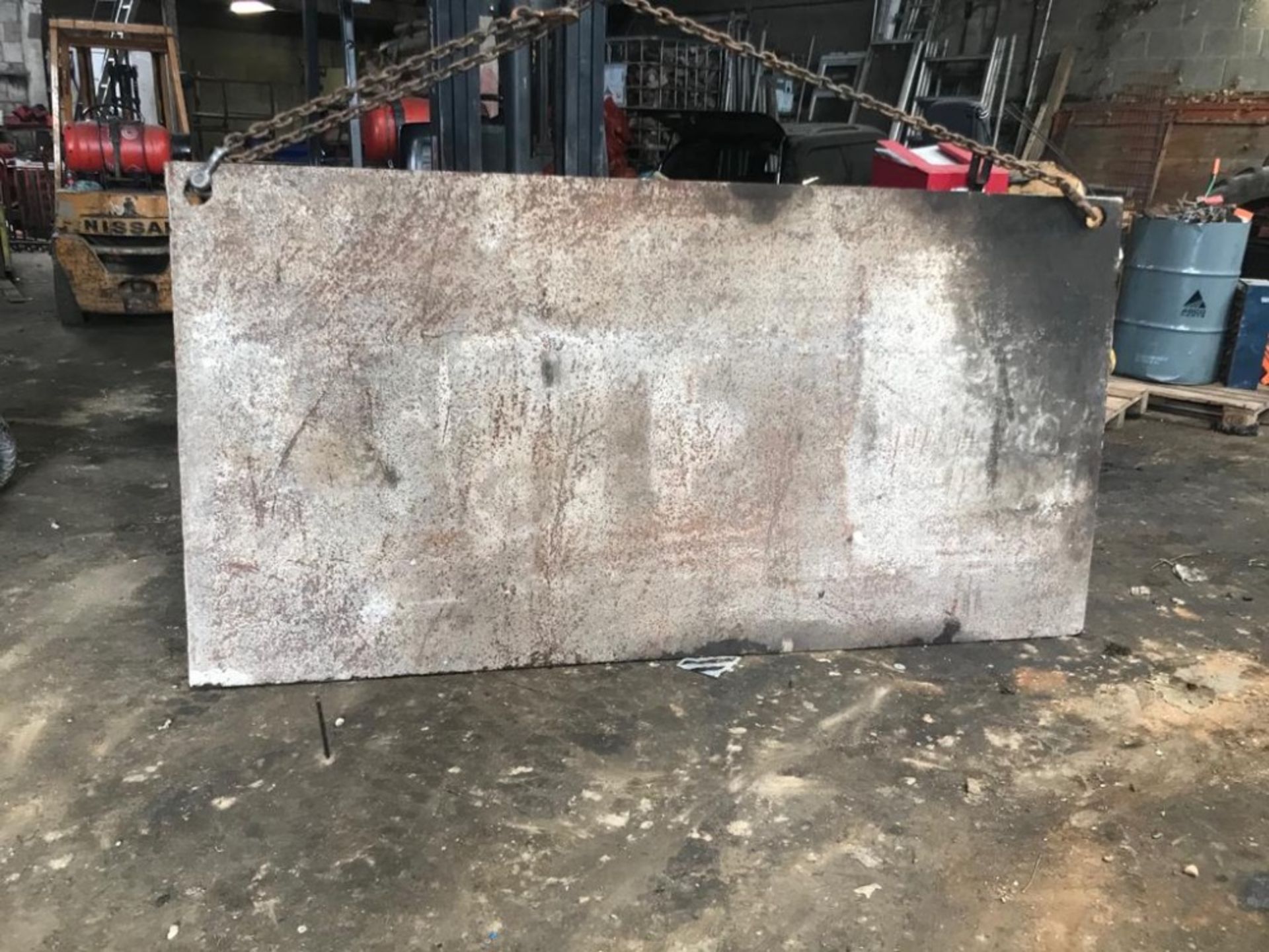 2 X STEEL ROAD PLATES, 1 IS 8FT X 2FT @20MM THICK APPROX, 1 IS 3FT X 3TF X 12MM THICK APPROX. LOT