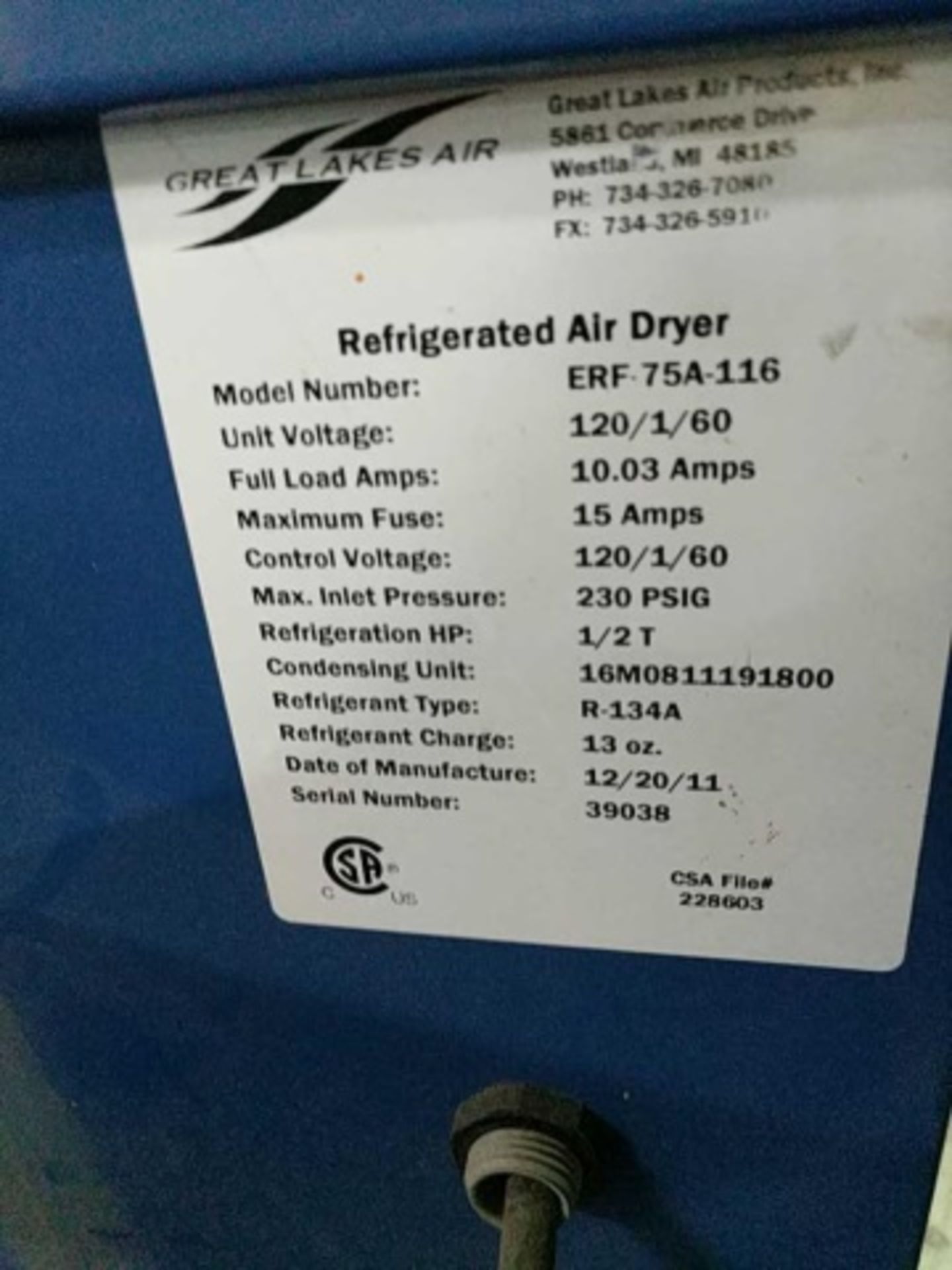 Great Lakes Air Refrigerated Air Dryers - Image 4 of 4