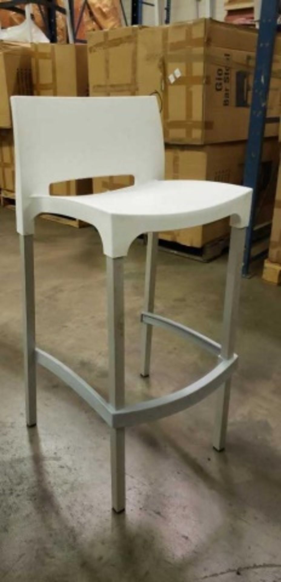 Domenica Barstool With Back - White. Square Tubular anodized matte aluminum legs, Resin seat and - Image 2 of 5