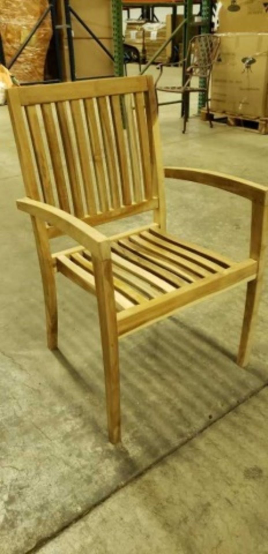 Genuine Teak Wood Reno Stacking Arm Chair. Natural Teak. Dimensions:22"w x 22.4"d x 35.8"h, 17.3"sh, - Image 4 of 6