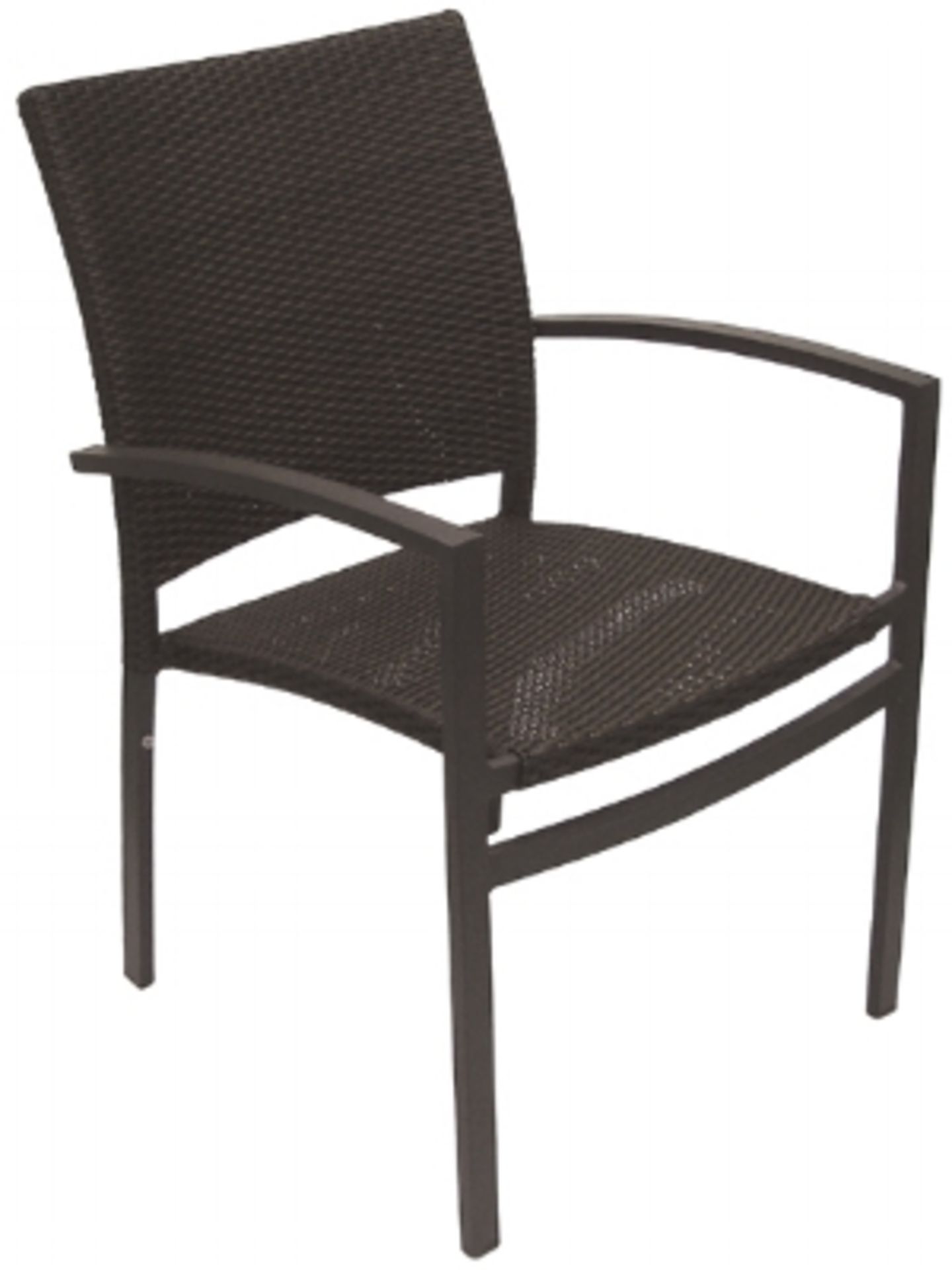 Oviedo Arm Chair - Expresso C100 ESP. Rectangular tube powdercoated aluminum frame, PE weave seat