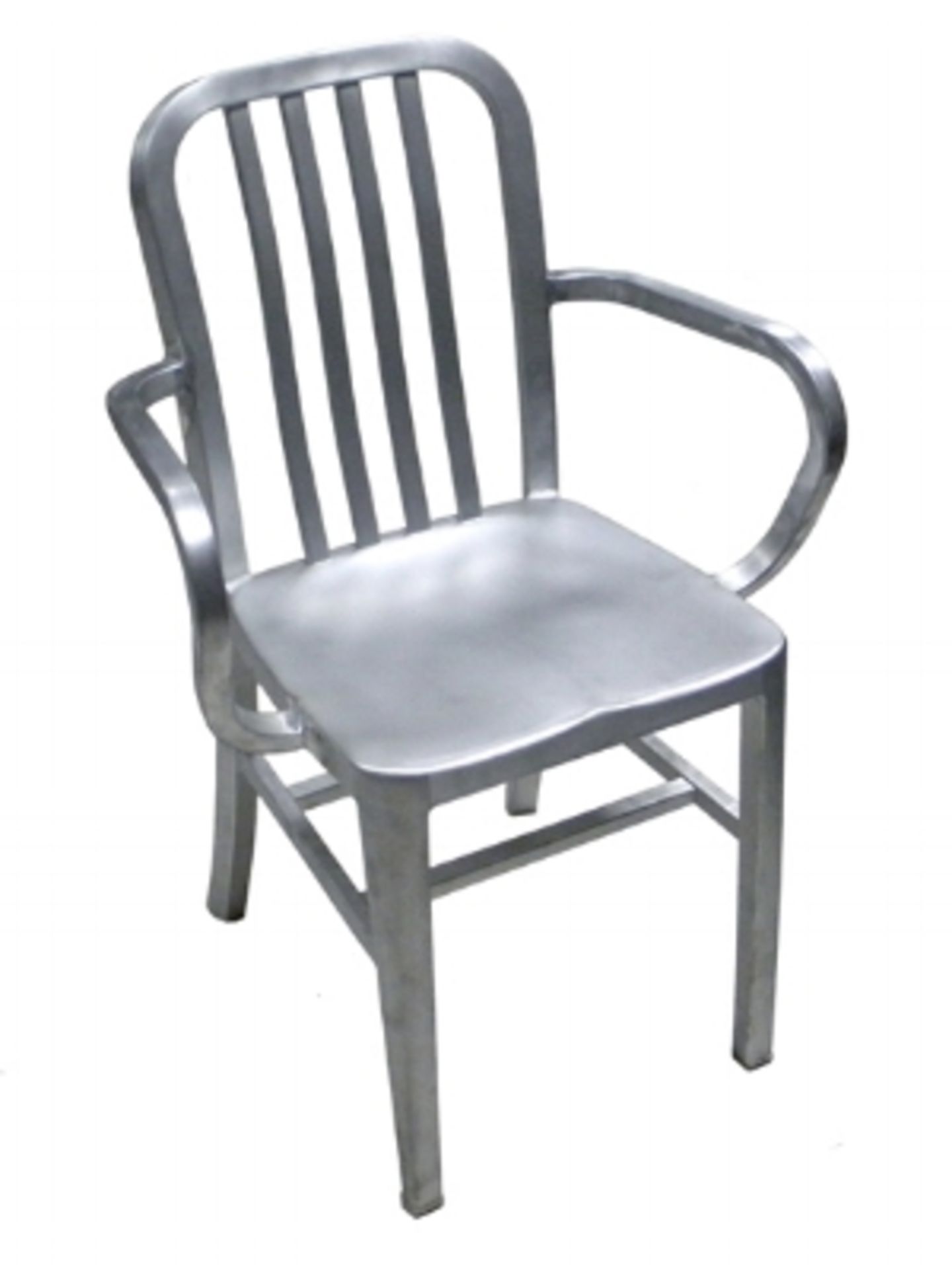 Fleet Aluminum Arm Chair, (JY-WA-152). Anodized aluminum, brushed natural finish. Dimensions: 22"w x