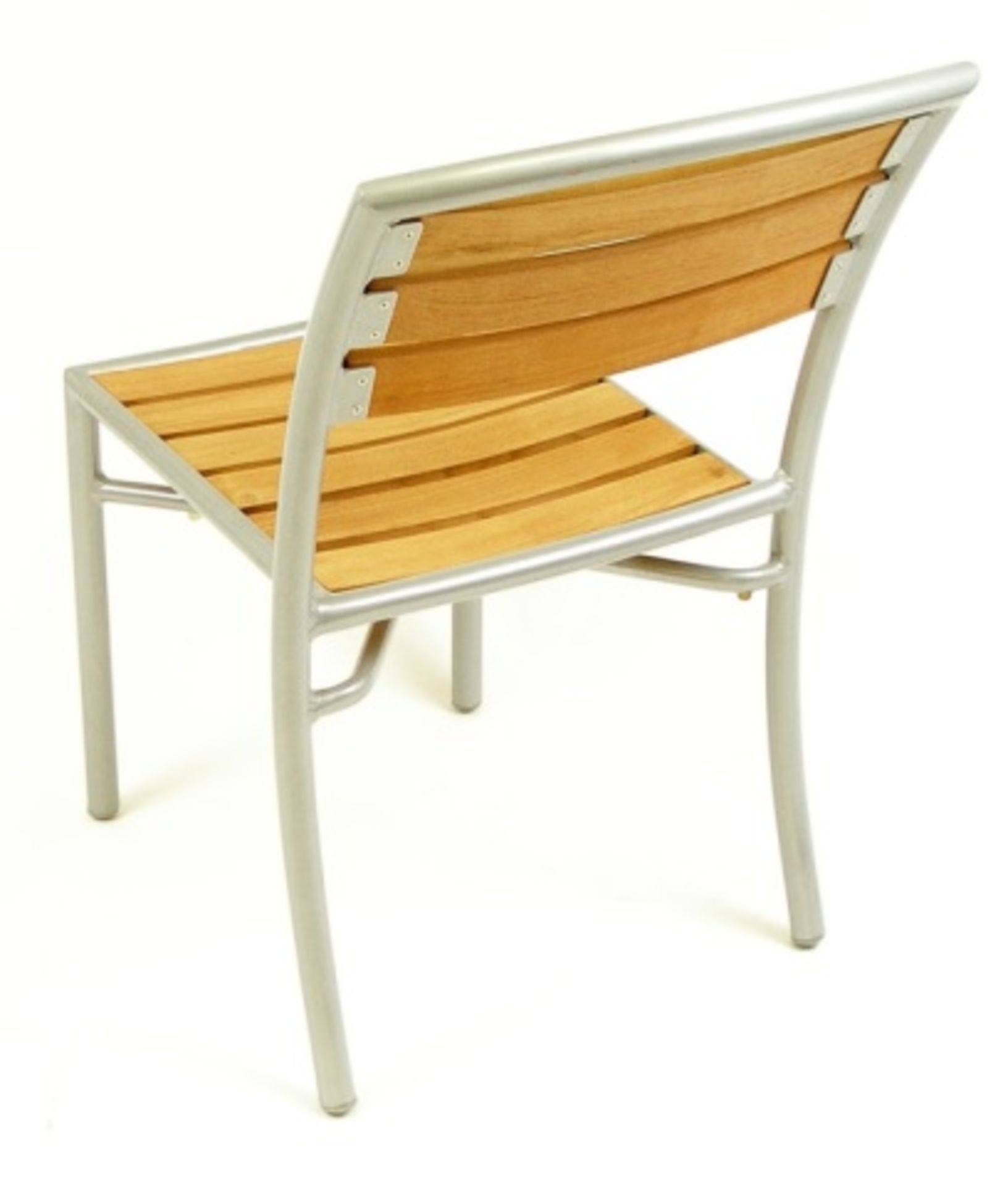 Teak & Aluminum Side Chair. Powder coated heavy weight aluminum frame with genuine teak wood - Image 2 of 5