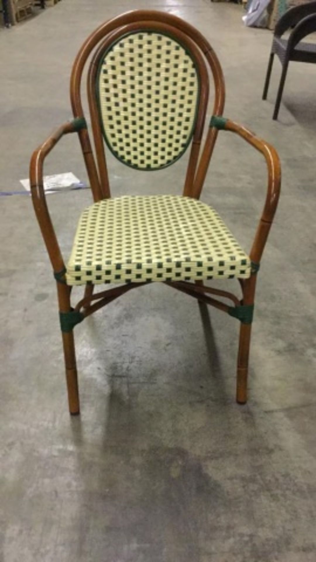Parisienne Arm Chair - Ivory/Green. A57-AC-IG, PE Weave on Tubular Aluminum Frame/Powder coat finish - Image 3 of 6