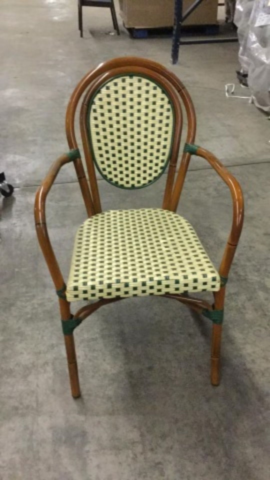 Parisienne Arm Chair - Ivory/Green. A57-AC-IG, PE Weave on Tubular Aluminum Frame/Powder coat finish - Image 3 of 7