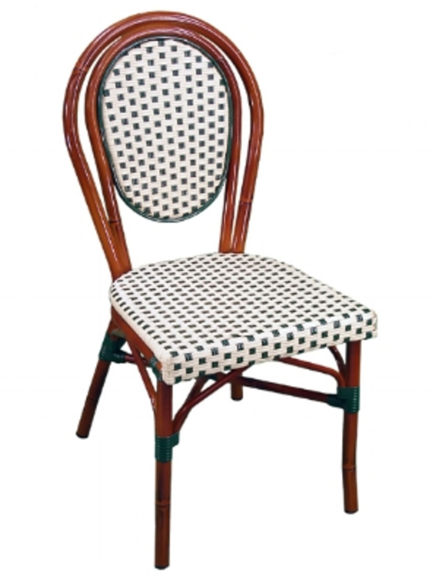 Parisienne Side Chair - Ivory/Green, A57-SC IG. PE Weave on Tubular Aluminum Frame/Powder coat