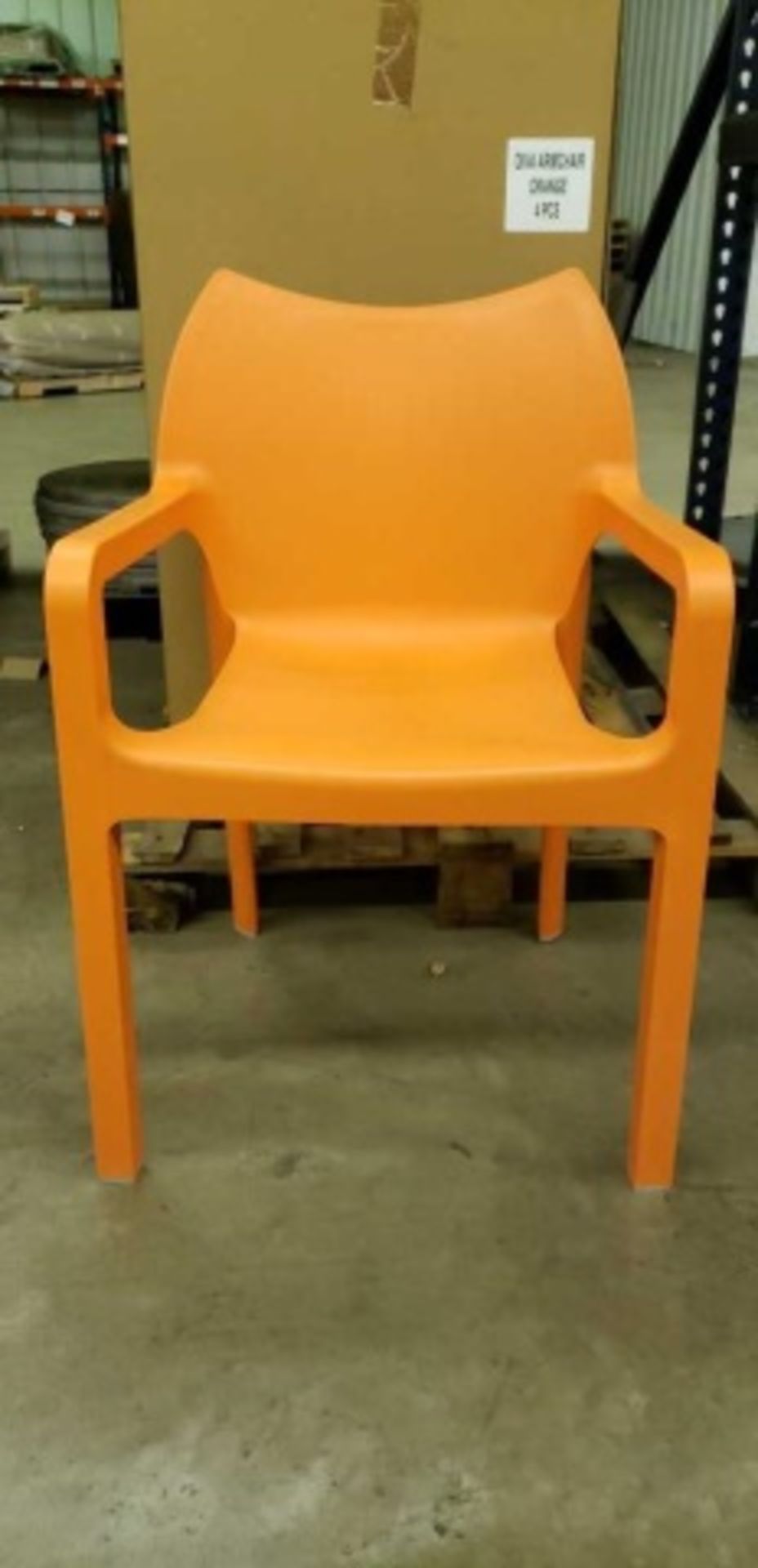 Martinique Arm Chair - Orange. One piece fiberglass reinforced polypropylene. Dimensions: 22.5"w x