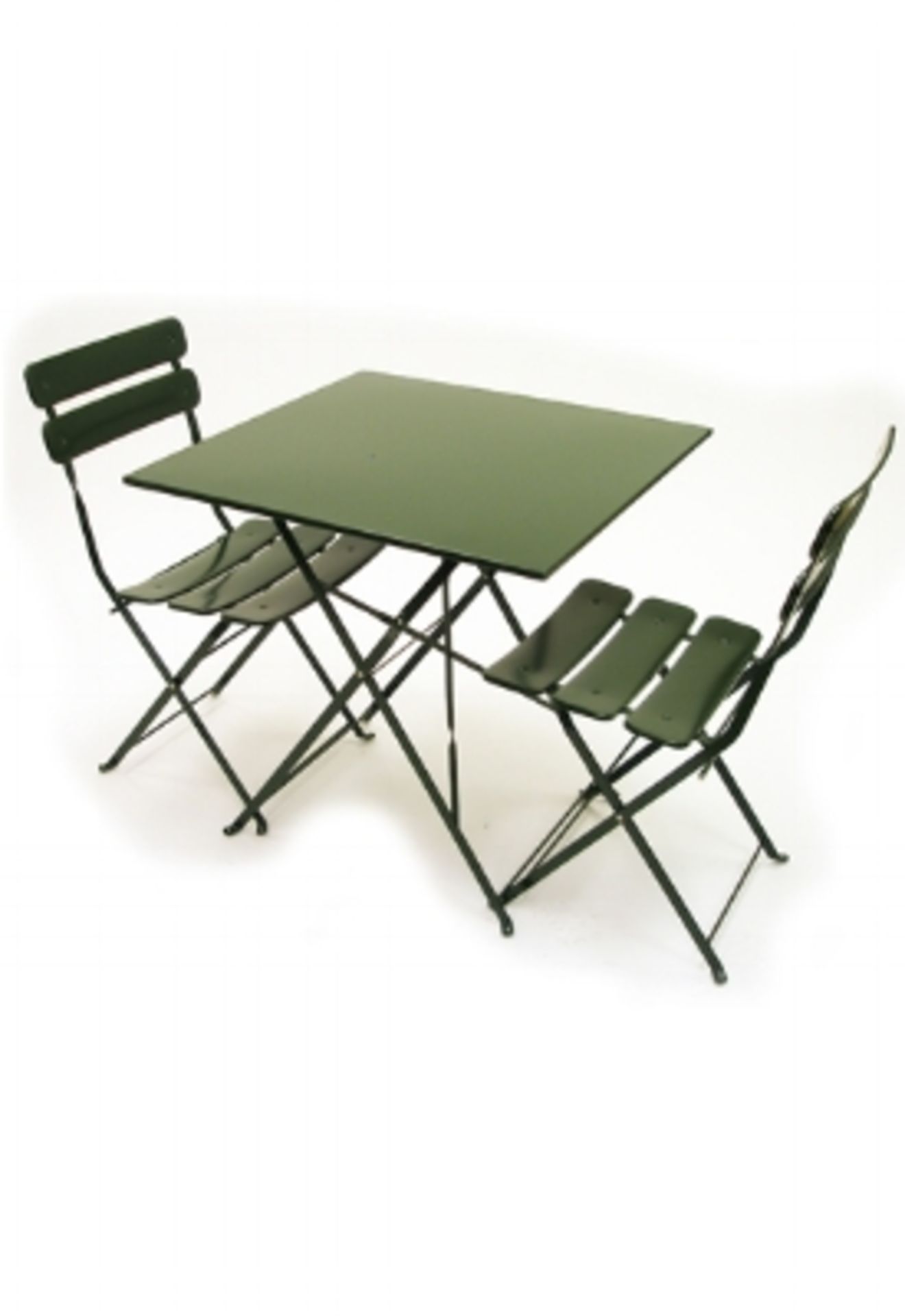 Jardin 28" Square Folding Table - Green. ElectroZinc treated steel, powder coated. Dimensions: 28" x