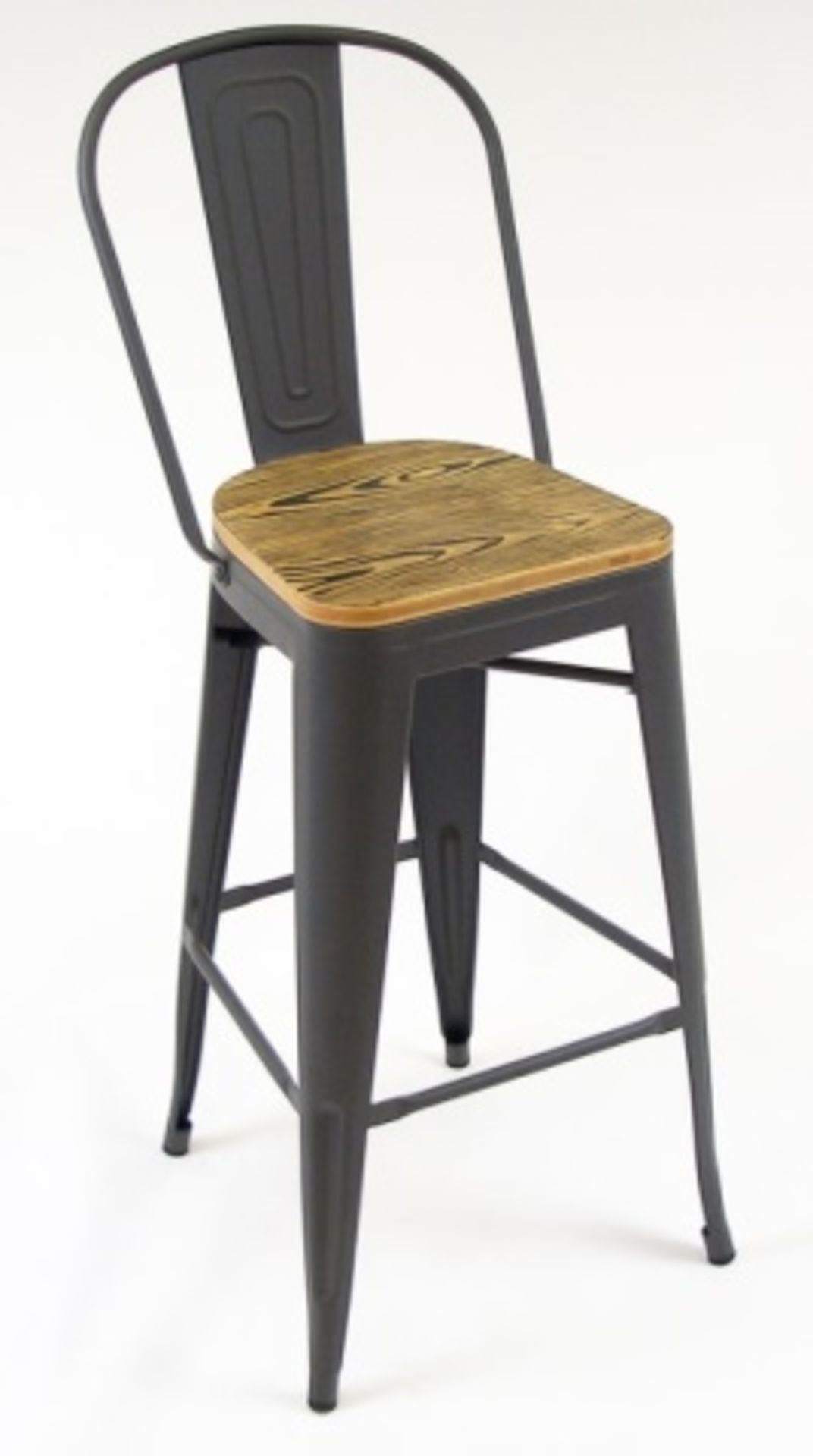Manhattan Barstool With Back - Wood/Gray, T-5852-4. Powder Coat finish on e-coated steel, or clear