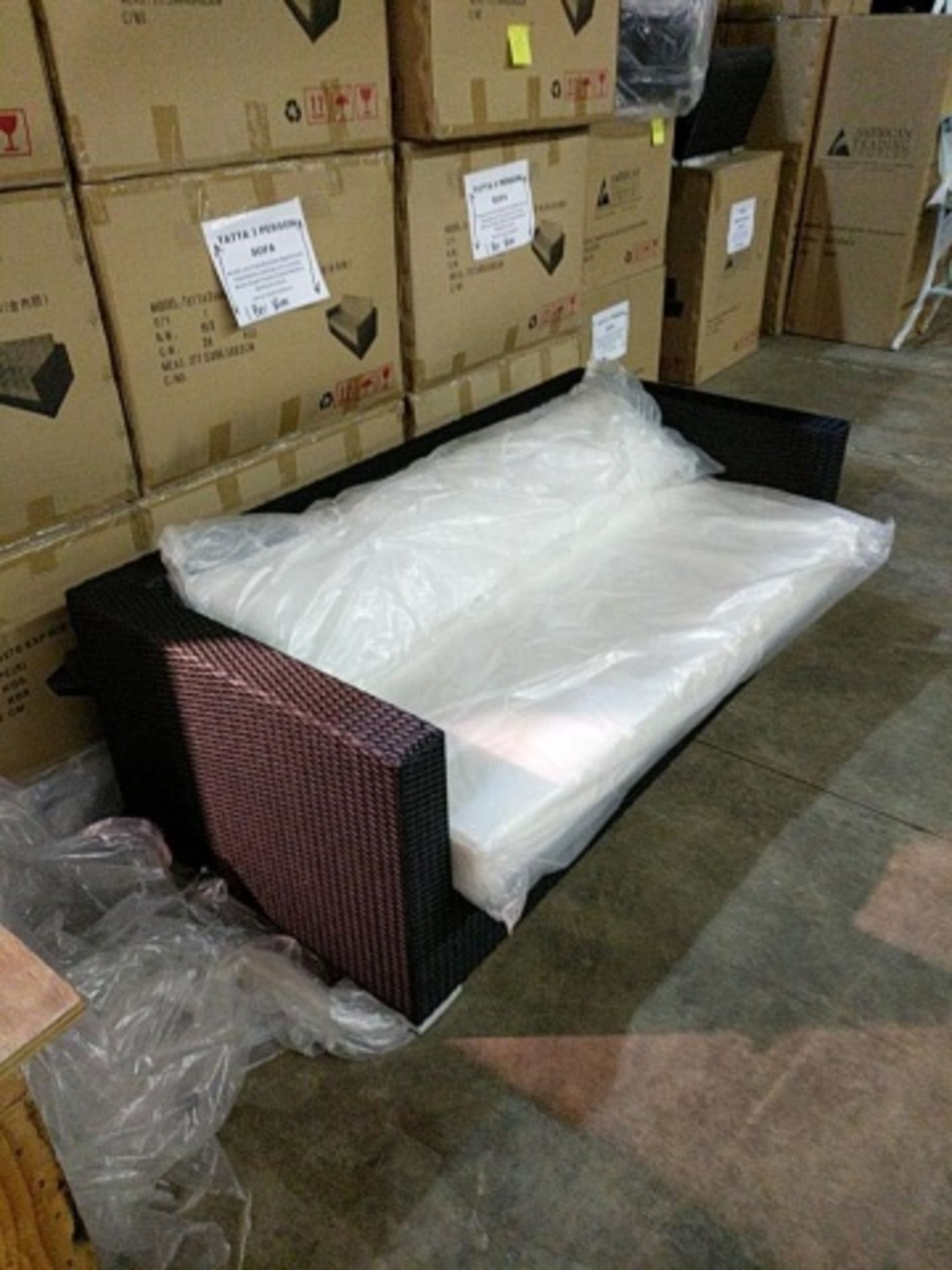 Tatta 3-Person Woven Sofa. Durable and  fade-resistant high-density polyethylene weaving  over a - Image 3 of 4
