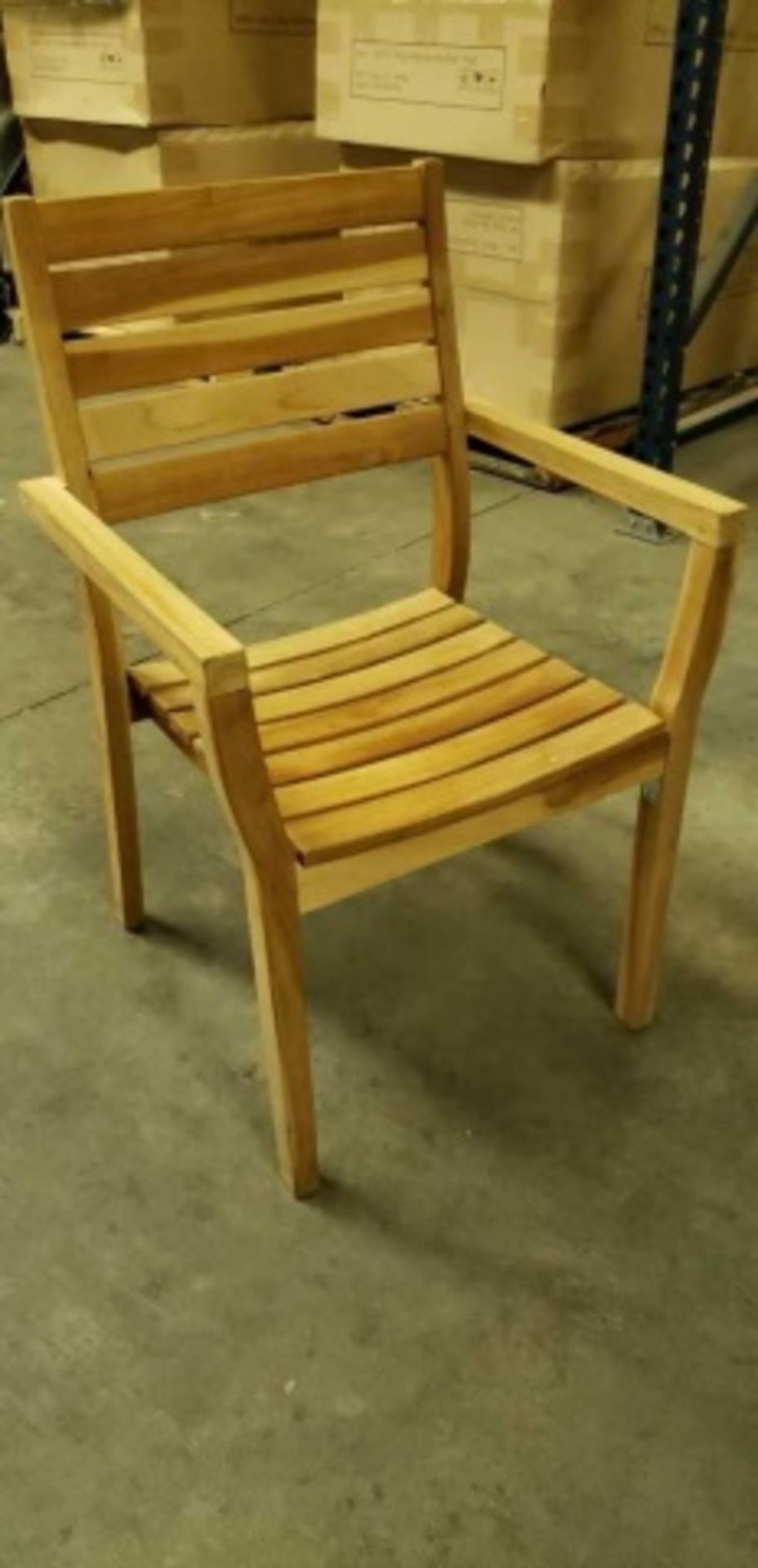 Genuine Teak Vegas Stacking Arm Chair. Natural Teak. Dimensions: 22"w x 21.6"d x 36"h, 17.7"sh, 26" - Image 4 of 6