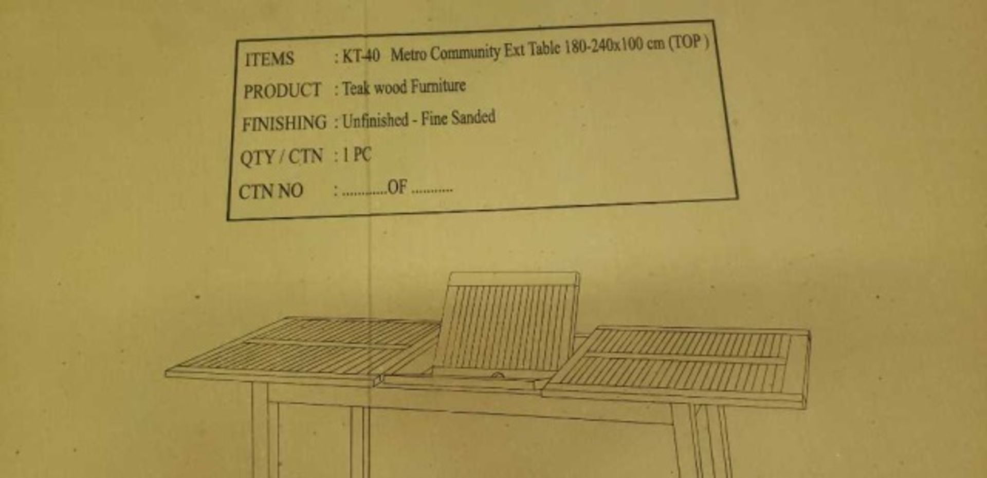 Teak Community Table 39" X 71" - 95". KT-40, with legs, one per box, 13 total. - Image 7 of 8