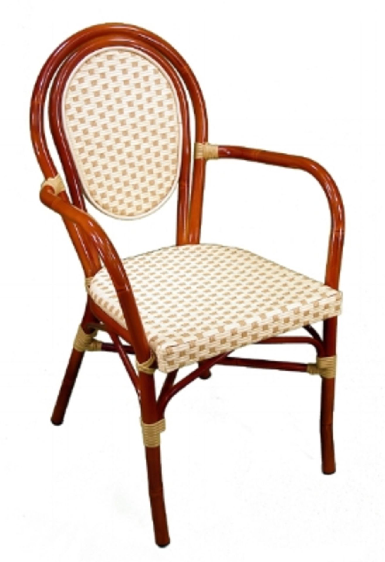 Parisienne Arm Chair - Ivory/Honey. PE Weave on Tubular Aluminum Frame/Powder coat finish