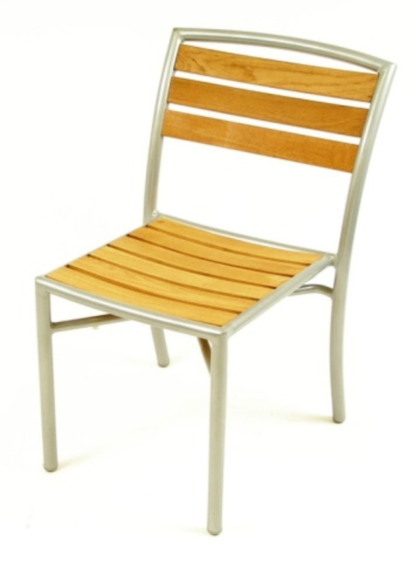 Teak & Aluminum Side Chair. Powder coated heavy weight aluminum frame with genuine teak wood