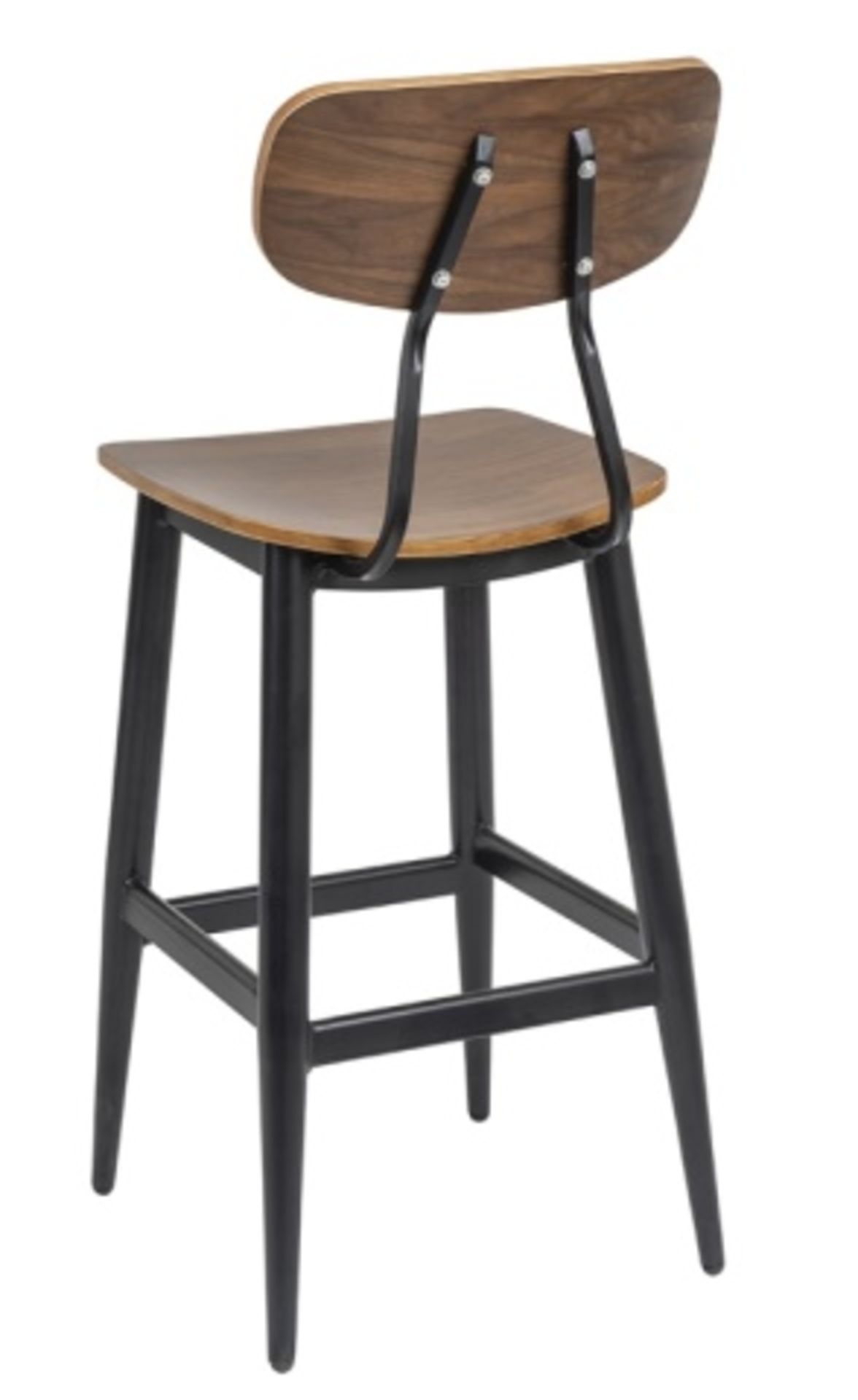 Fifties Barstool. Sturdy steel legs and frame, multi ply seat and back. Dimensions: 17.5"w x 20"d - Image 2 of 6