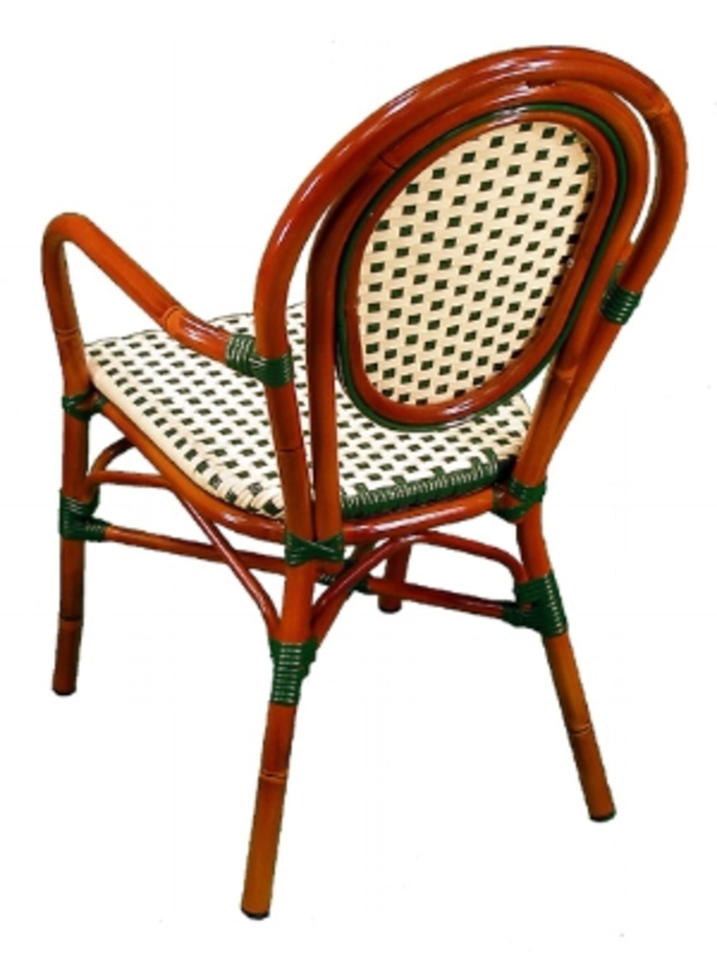 Parisienne Arm Chair - Ivory/Green. A57-AC-IG, PE Weave on Tubular Aluminum Frame/Powder coat finish - Image 2 of 7