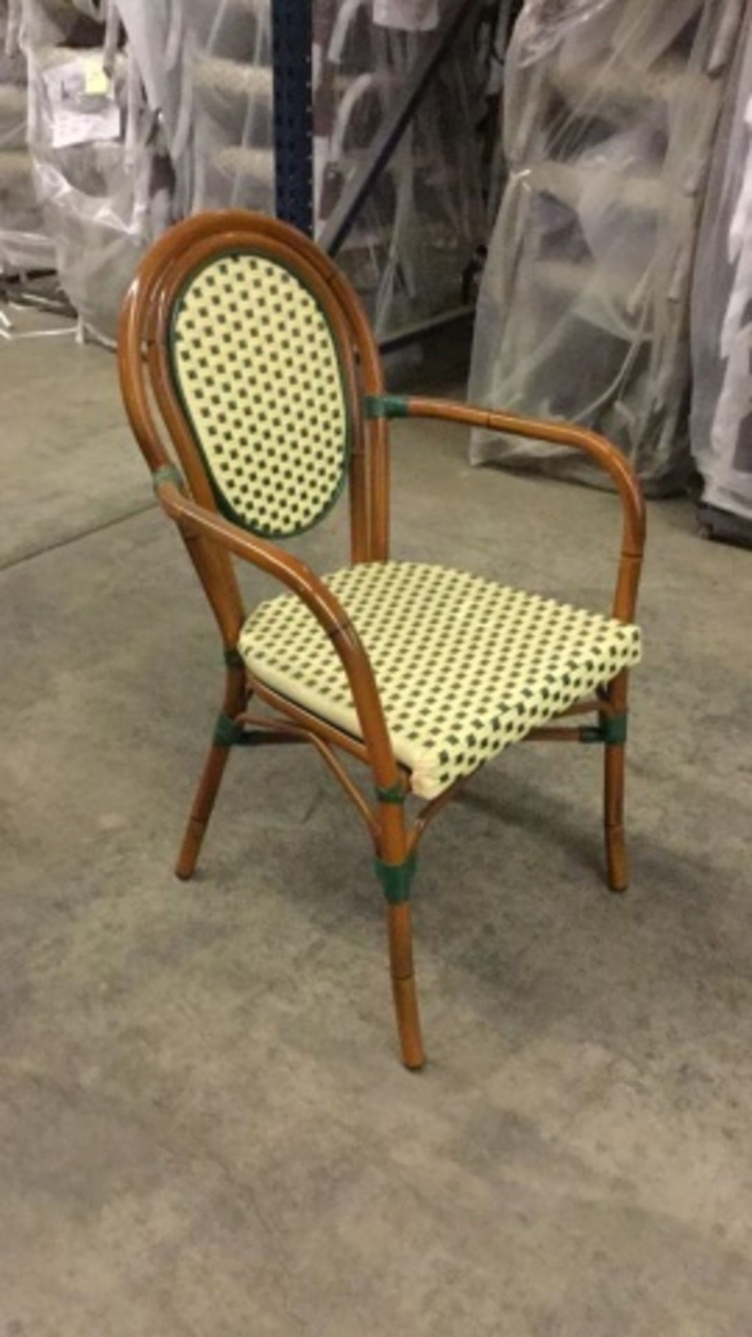 Parisienne Arm Chair - Ivory/Green. A57-AC-IG, PE Weave on Tubular Aluminum Frame/Powder coat finish - Image 4 of 7