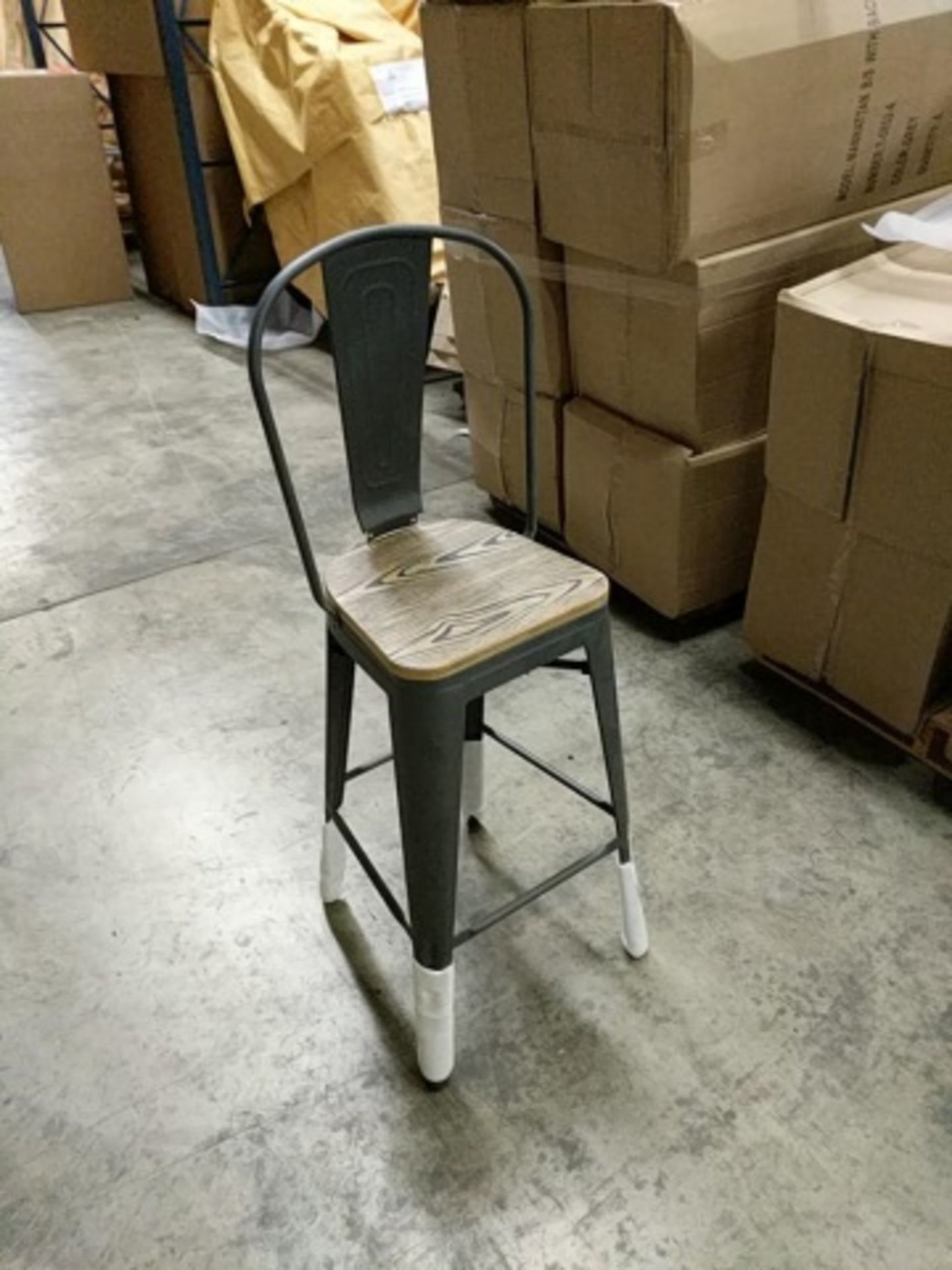 Manhattan Barstool With Back - Wood/Gray, T-5852-4. Powder Coat finish on e-coated steel, or clear - Image 4 of 5