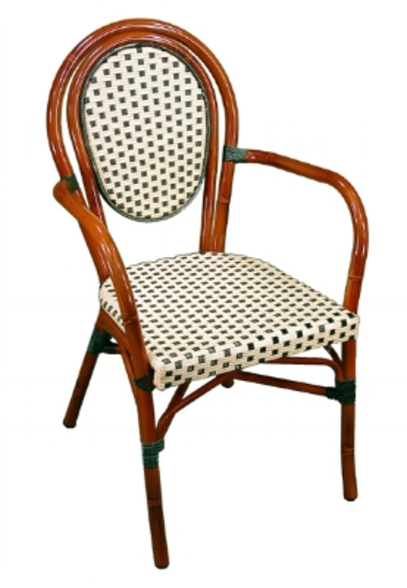 Parisienne Arm Chair - Ivory/Green. A57-AC-IG, PE Weave on Tubular Aluminum Frame/Powder coat finish