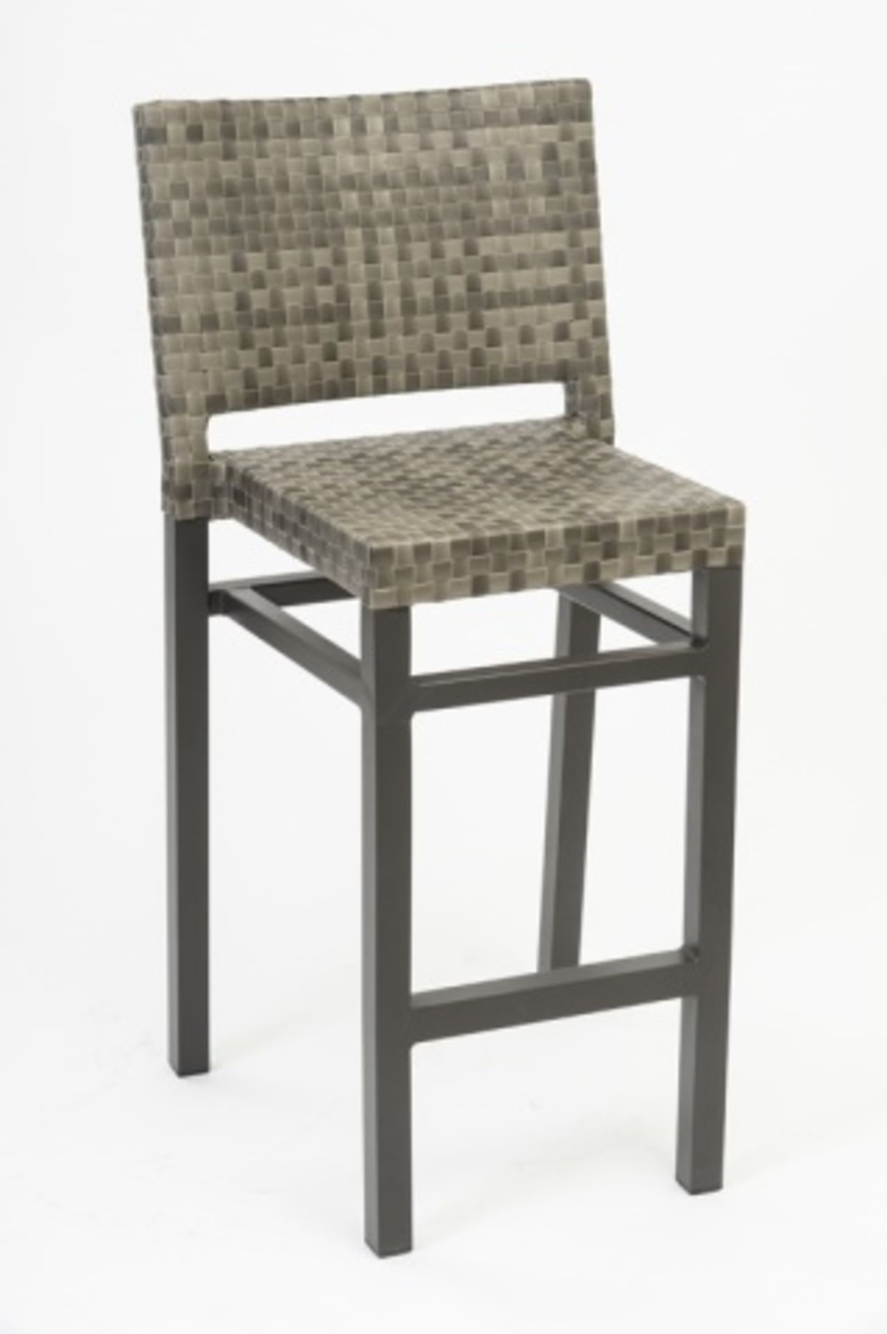 Stackable Tatta Barstool - Weave Taupe C1332. No arms. Aluminum & Polyethylene Wicker. Dimensions: