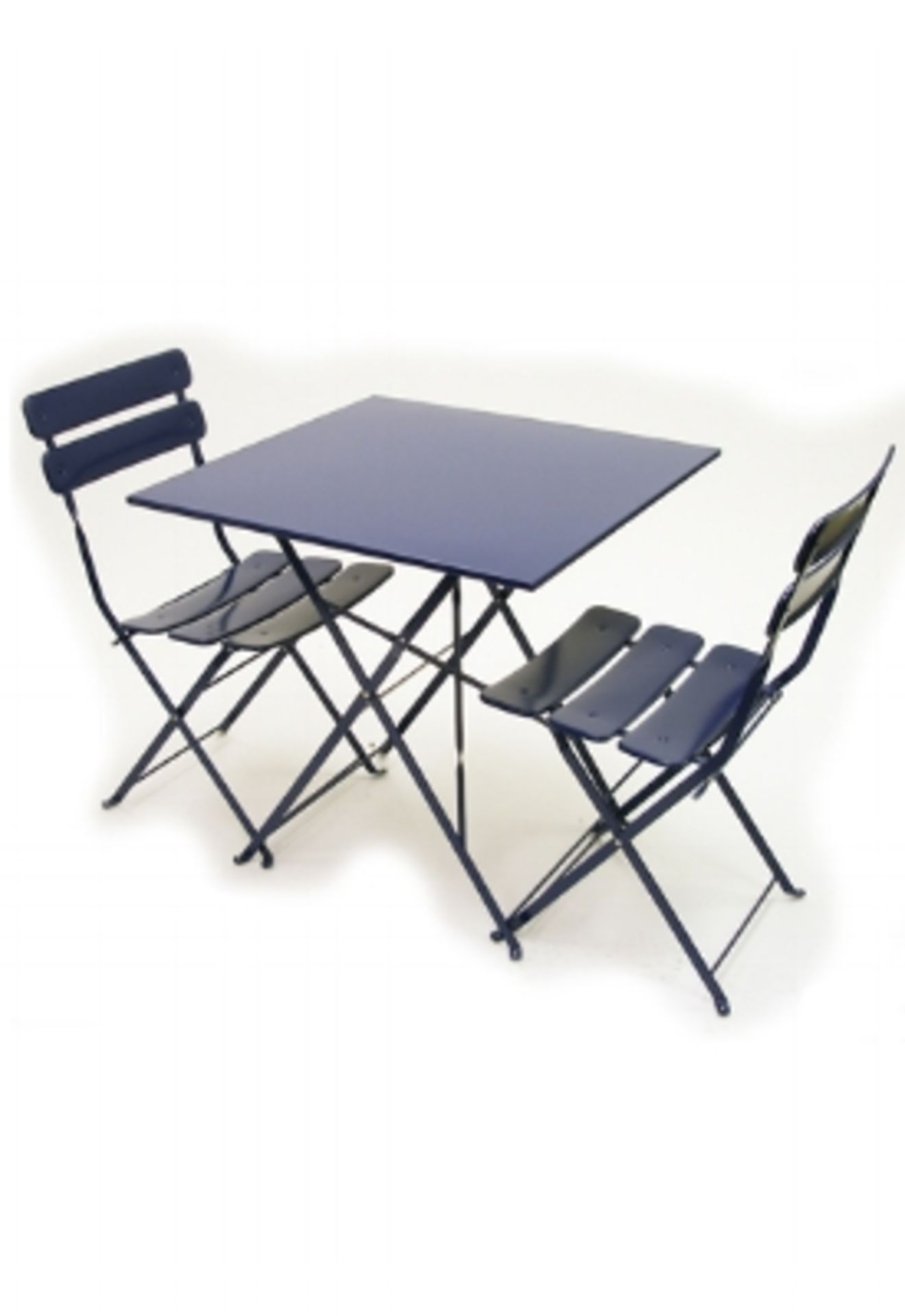 Jardin 28" Square Folding Table - Blue. ElectroZinc treated steel, powder coated. Dimensions: 28"