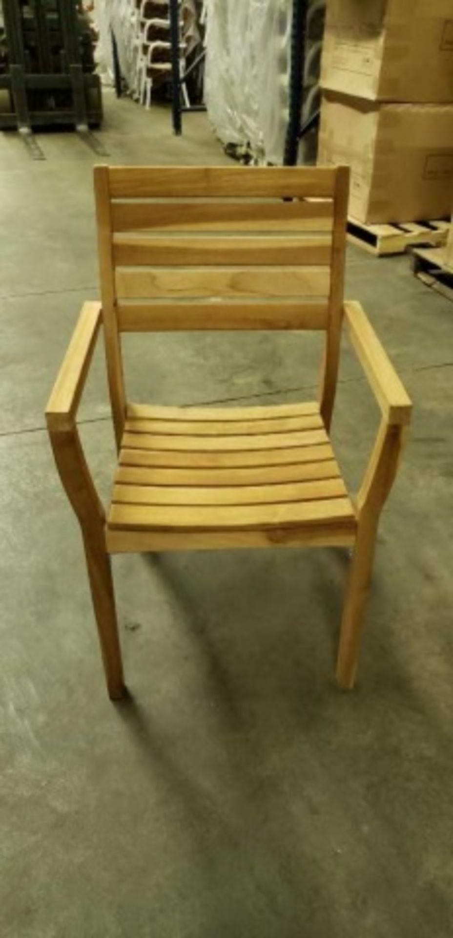 Genuine Teak Vegas Stacking Arm Chair. Natural Teak. Dimensions: 22"w x 21.6"d x 36"h, 17.7"sh, 26" - Image 3 of 6