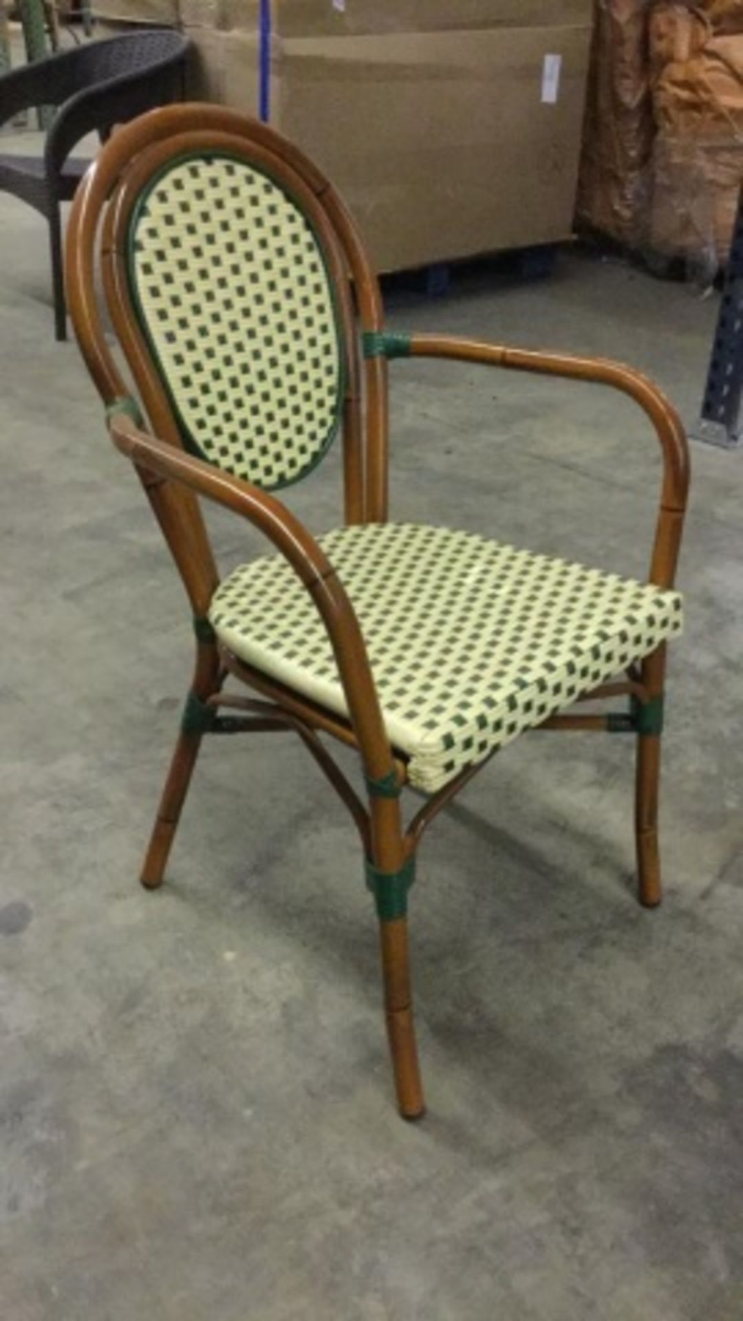 Parisienne Arm Chair - Ivory/Green. A57-AC-IG, PE Weave on Tubular Aluminum Frame/Powder coat finish - Image 4 of 6