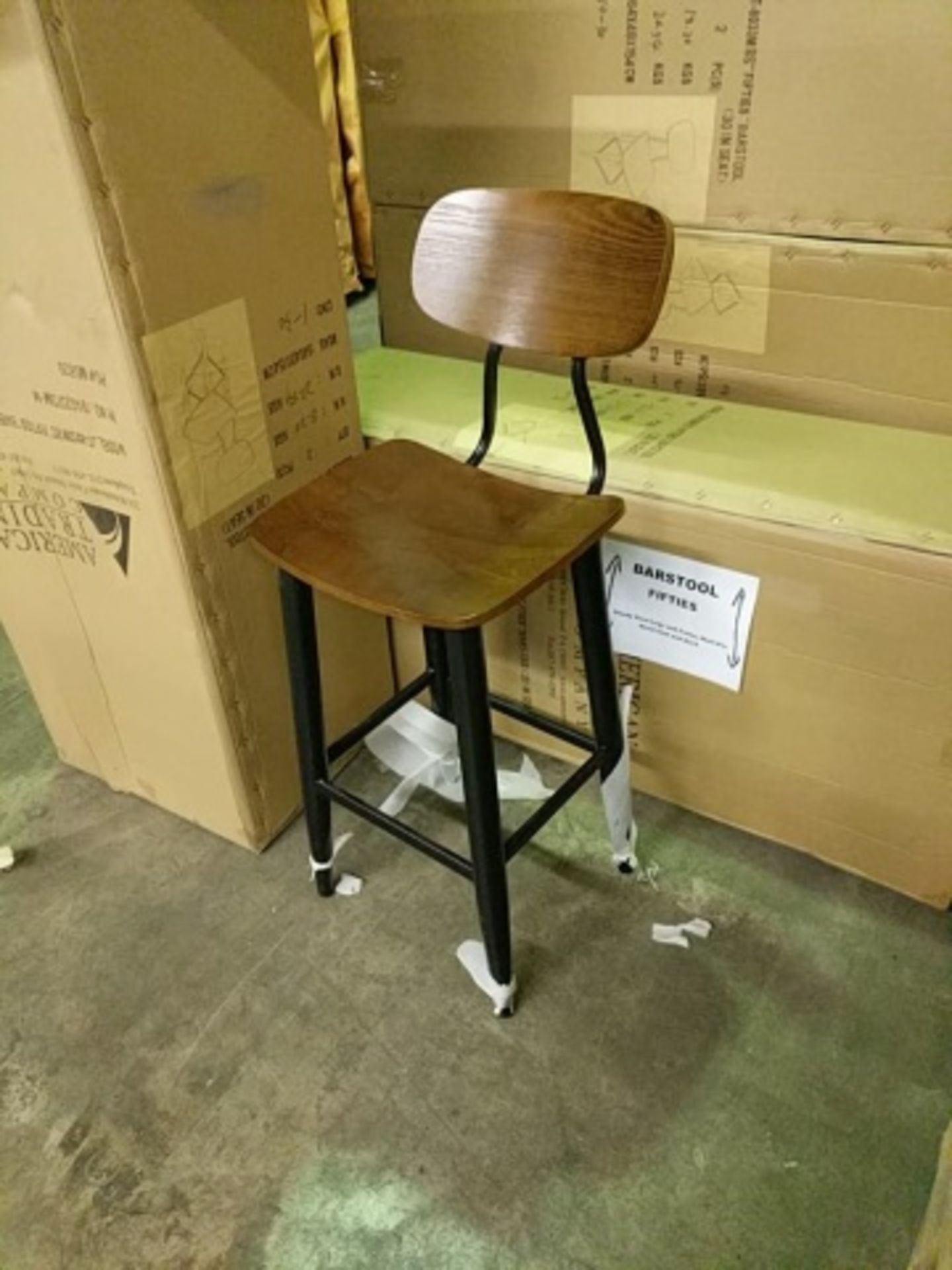 Fifties Barstool. Sturdy steel legs and frame, multi ply seat and back. Dimensions: 17.5"w x 20"d - Image 4 of 6