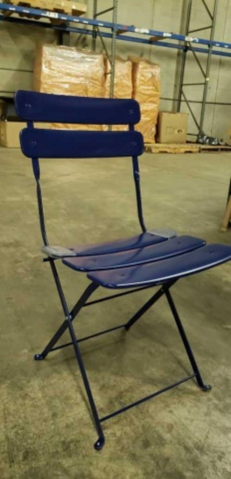 Jardin Folding Side Chair - Blue. ElectroZinc treated steel, powder coated. Dimensions: 18.9"w x - Image 3 of 5