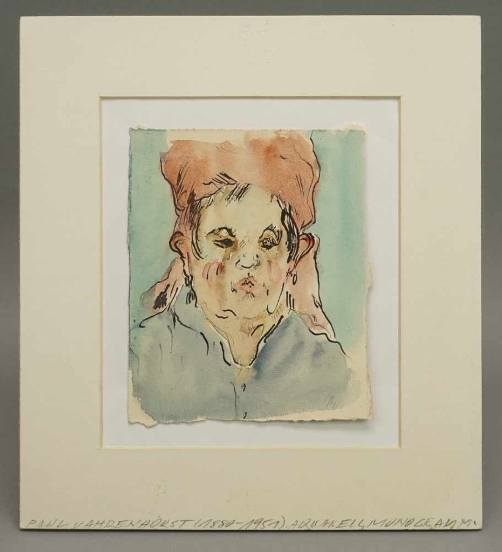 Paul Vahrenhorst, "Männerkopf"(1880 - 1951), Aquarell/Papier, unten rechts im Blatt monogrammiert, - Bild 2 aus 3