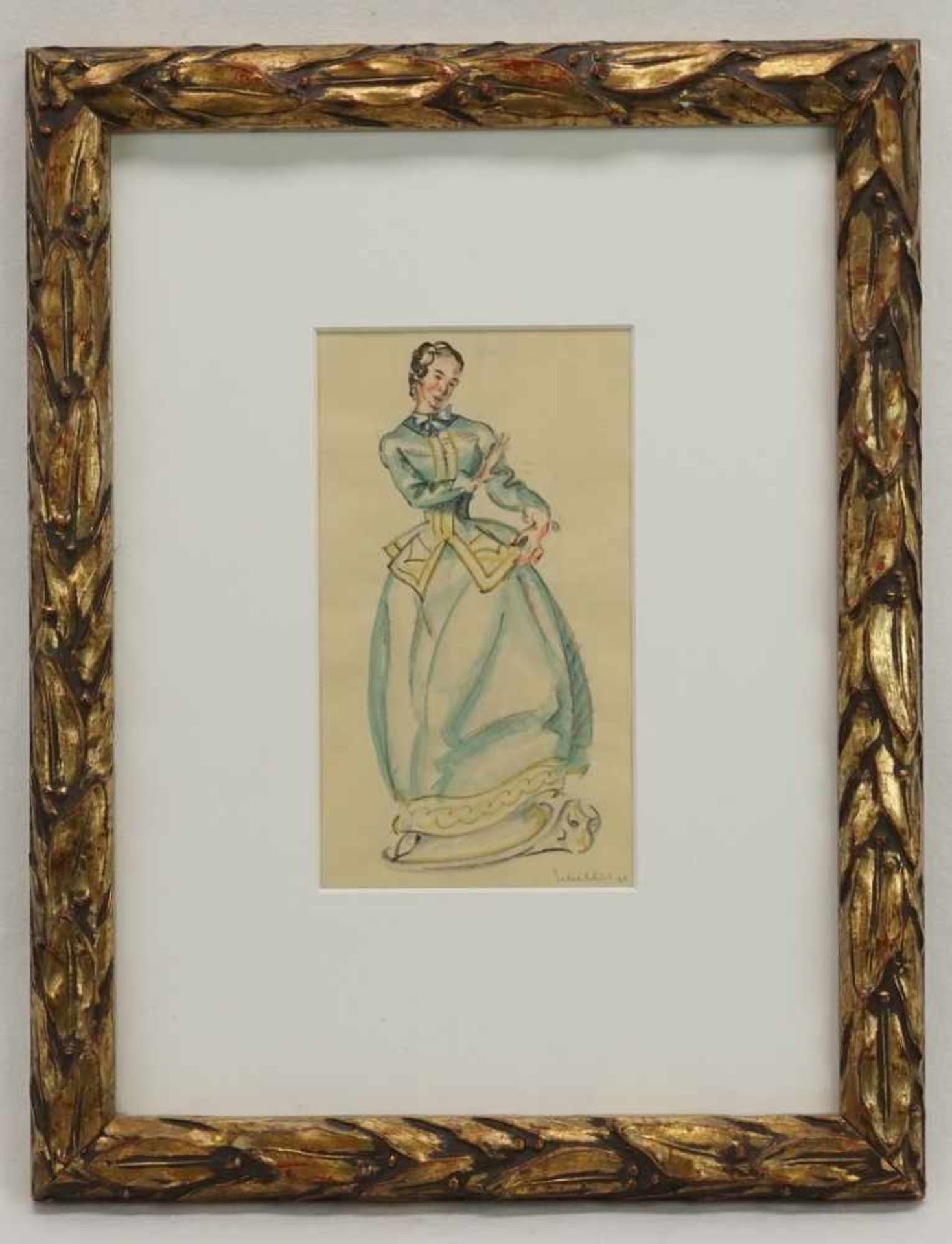 Rudolf Scheller, "Dame im Kleid"(1889 - 1984), Aquarell/Papier, unten rechts signiert, datiert (19) - Bild 2 aus 3