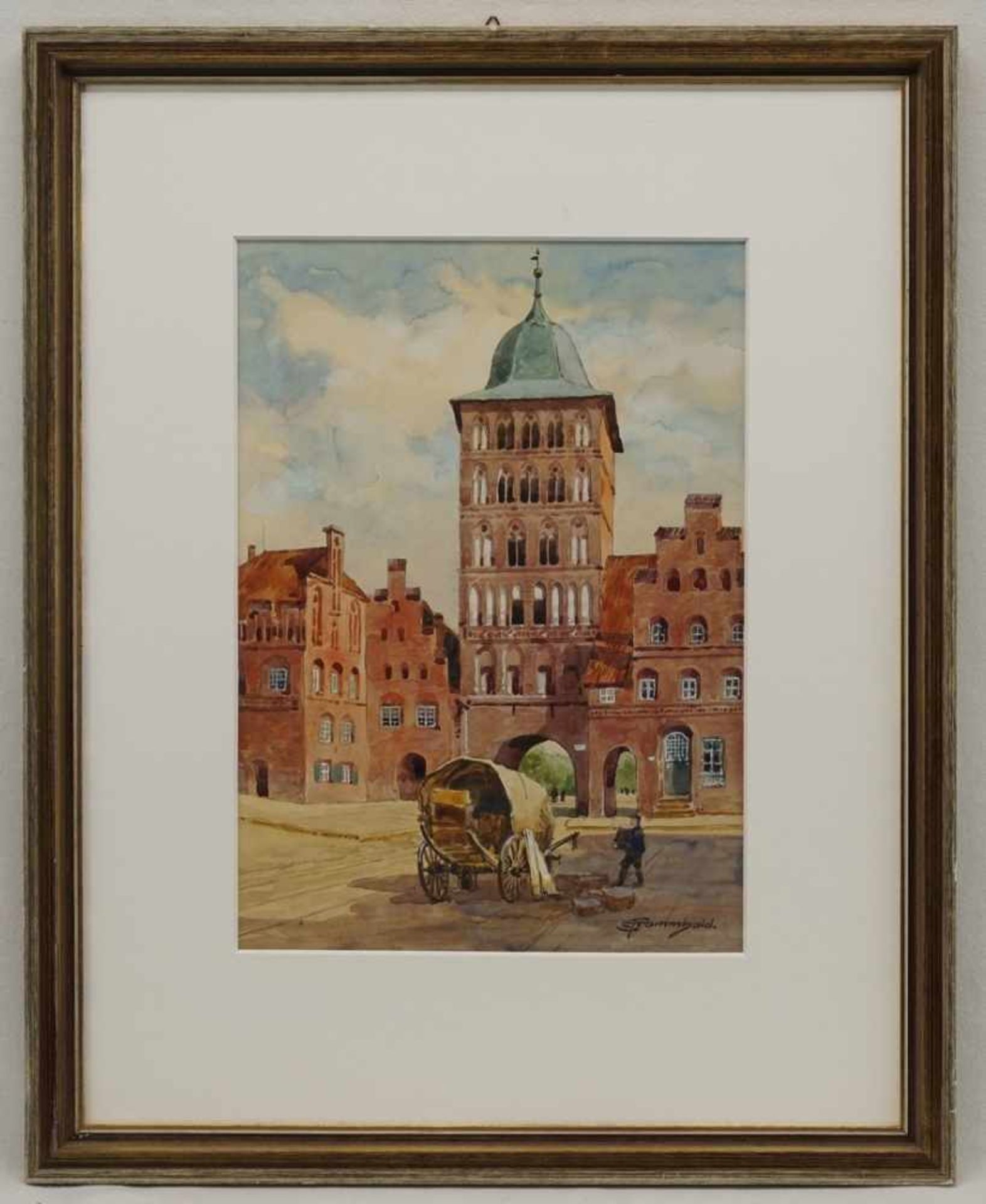 Ernst Frommhold, "Das Burgtor in Lübeck"(1879  - 1955 Leipzig), Aquarell/Papier, unten rechts - Bild 2 aus 4