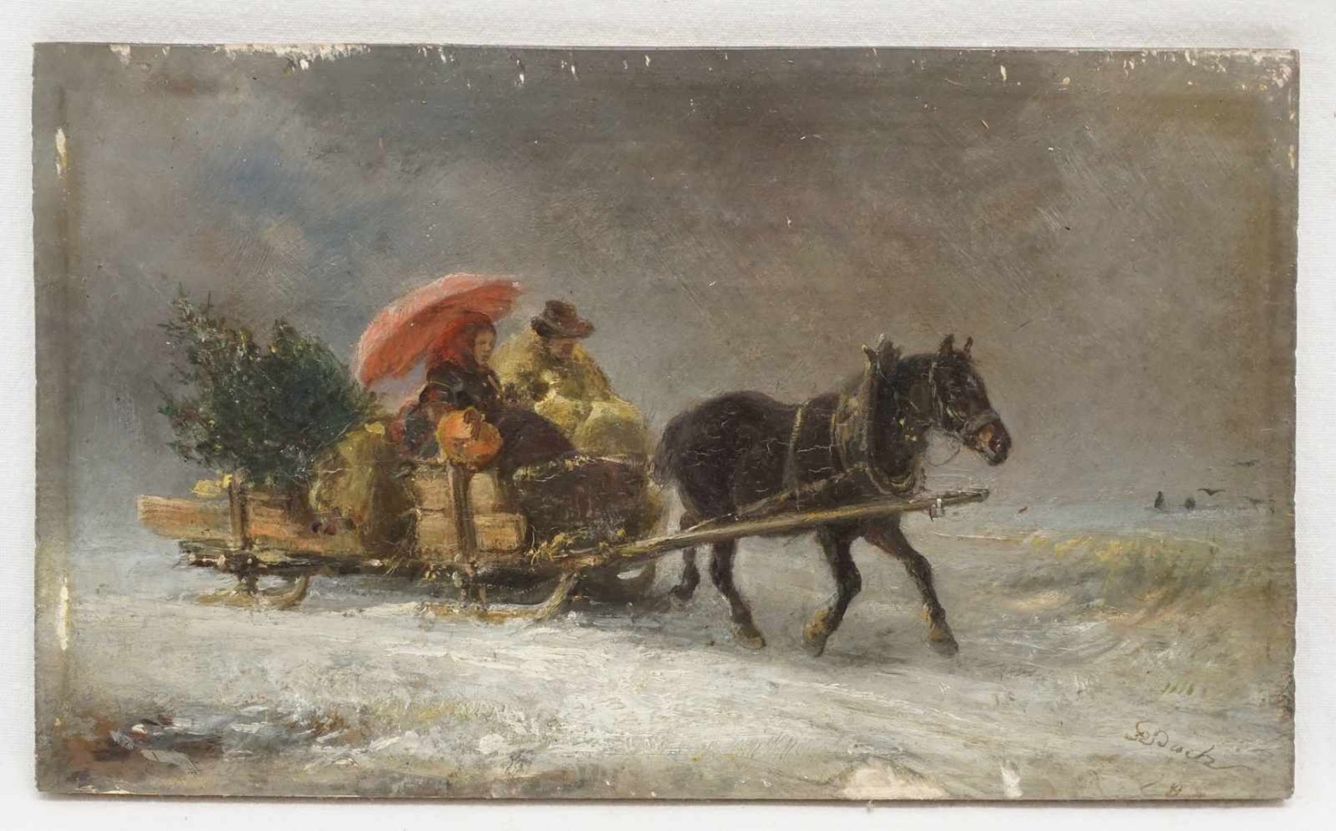 C. Schuch, "Weihnachtschlitten"Öl/Holzplatte, unten rechts signiert, unleserlich datiert, 2. - Bild 2 aus 4
