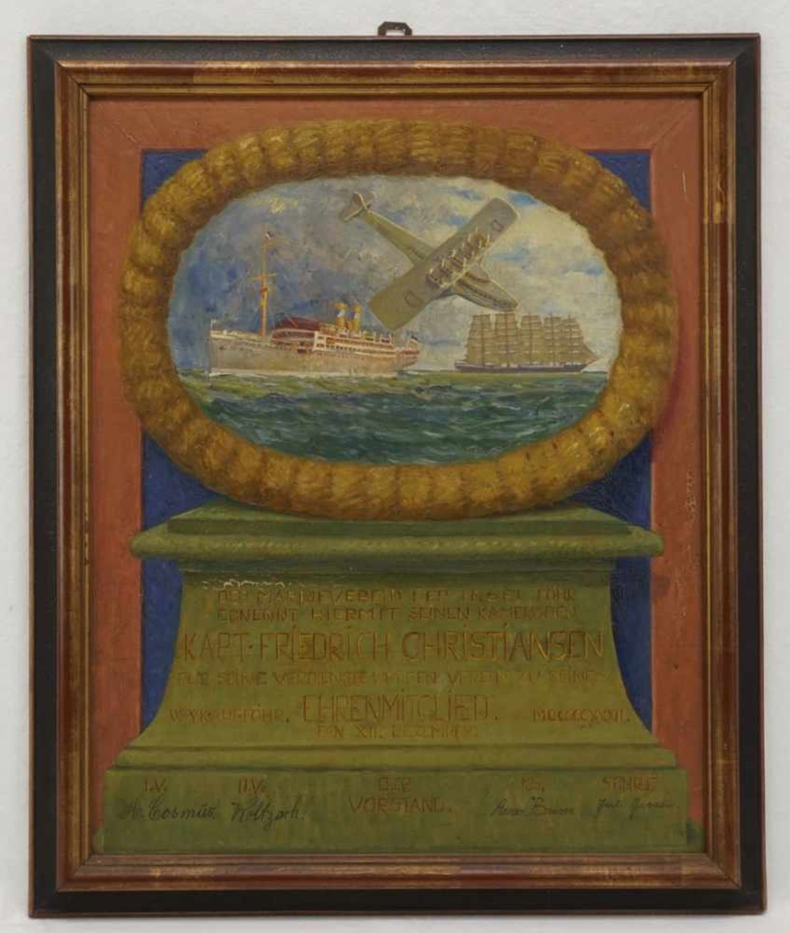 Ehrenmitgliedsurkunde des Marineverein der Insel Föhr für Kapitän Friedrich Christiansenunten - Bild 2 aus 4