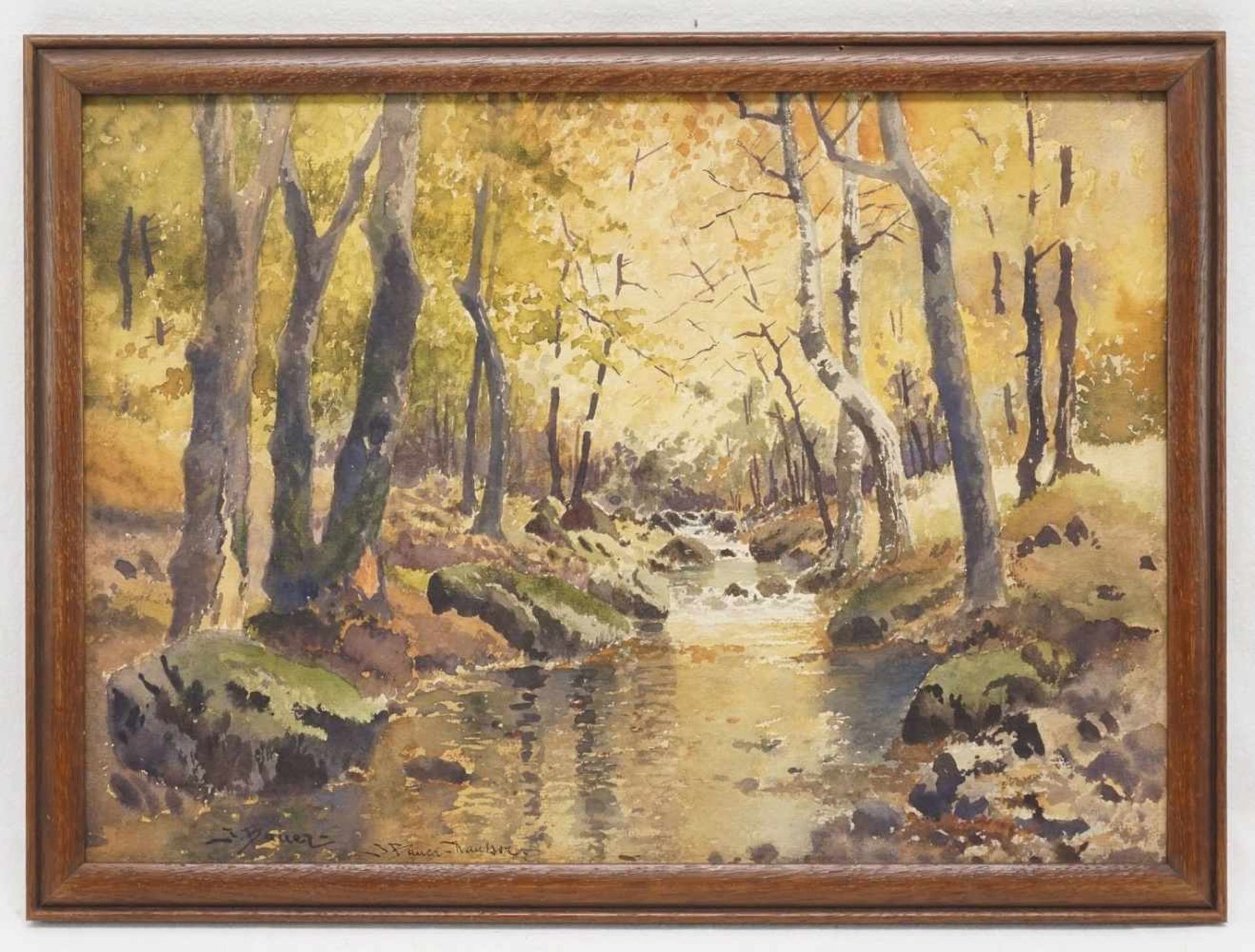 Unbekannter Maler, "Herbst im Ilsetal"Aquarell/Papier, guter Zustand, hinter Glas, gerahmt, - Bild 2 aus 4