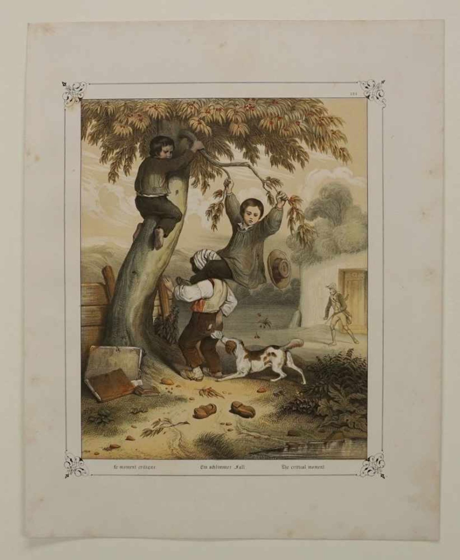 Unbekannter Künstler, "Stehlende Buben"altkolorierte Lithografie/Papier, um 1845, im Blatt - Bild 3 aus 3