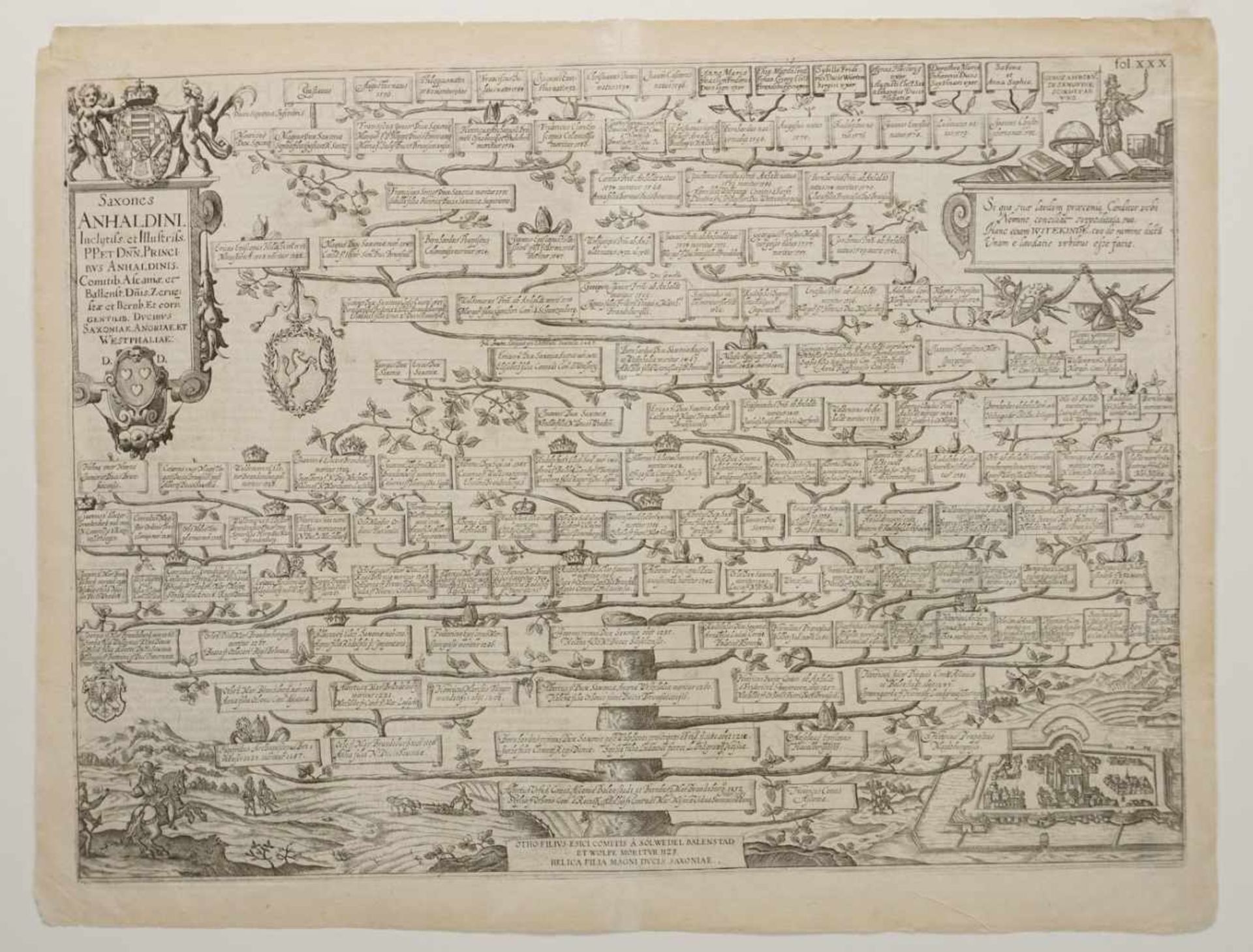 Antonius Albizzi, "Stammbaum der Anhaltiner"Folio-Kupferstich/Büttenpapier, Verso Textauszug, aus " - Bild 3 aus 3