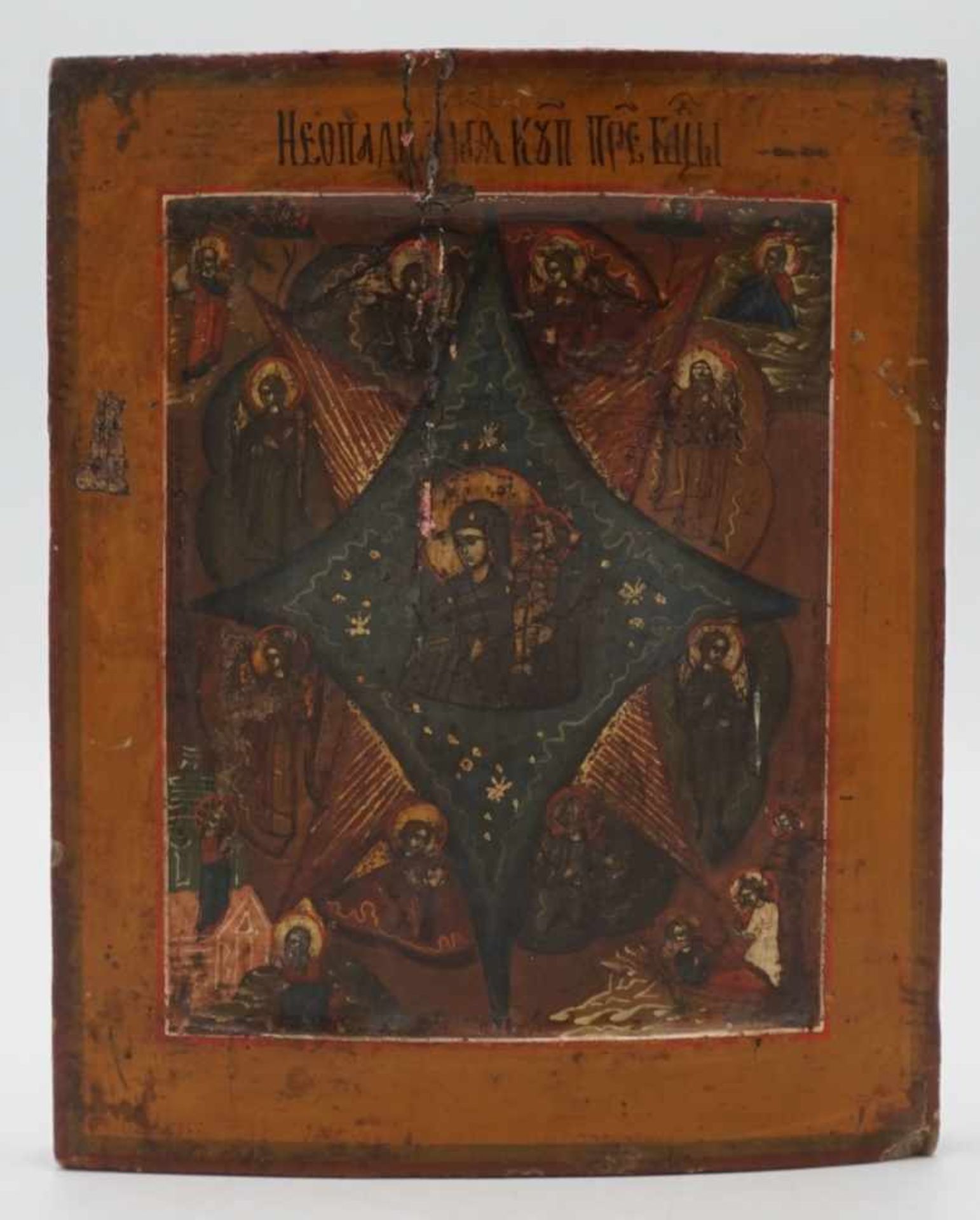Ikone der Gottesmutter "Der brennende Dornenbusch", Russland, 19. Jh.aus zwei Linden-Brettern