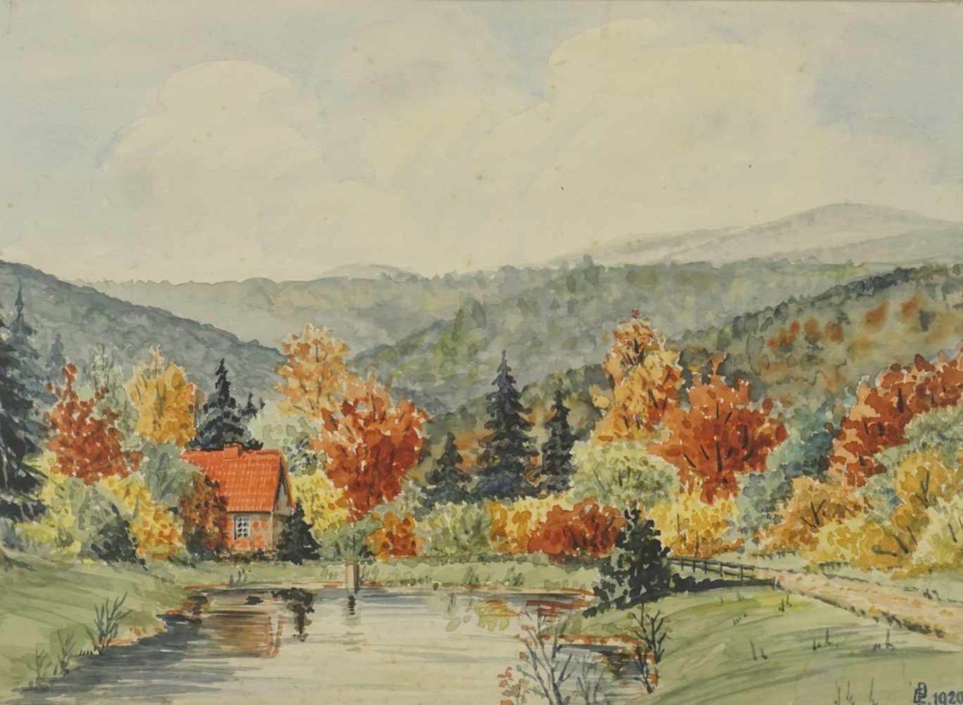 Karl Ernst Pörner, "Christianental im Herbst"(1886 Stendal - 1965 Wernigerode), Aquarell/Papier,