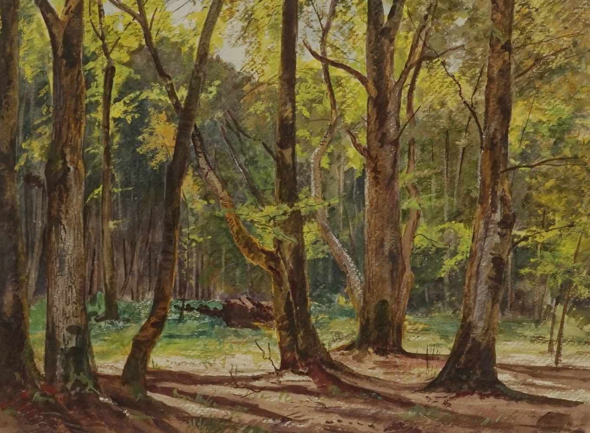 Eva von Boen, "Sonnendurchfluteter Wald"Aquarell/Papier, um 1900, guter Zustand, 25,5 x 34 cm (HxB),