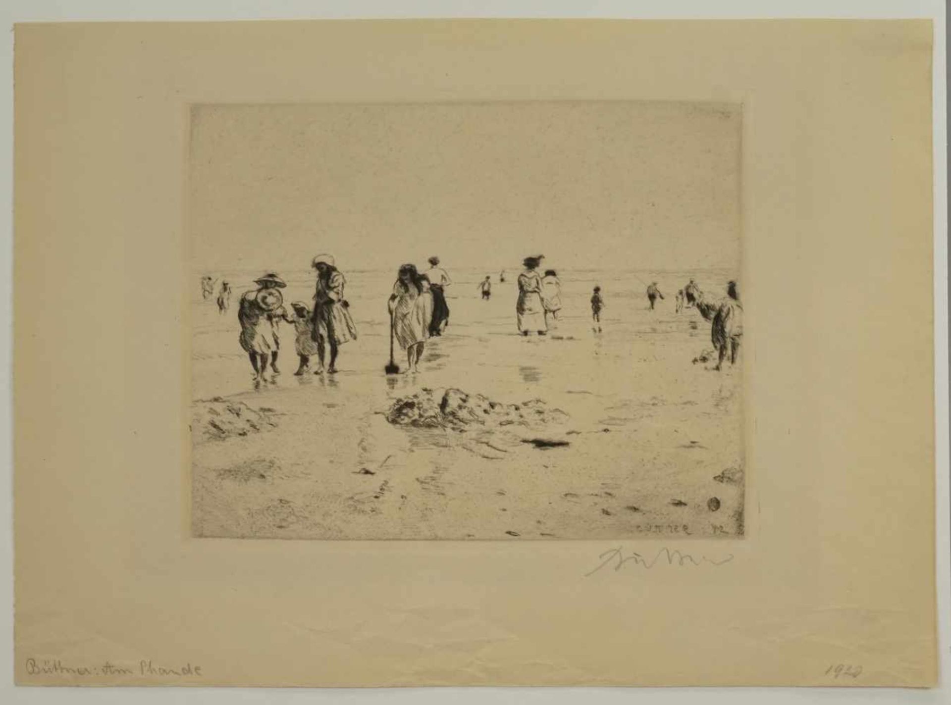 Erich Büttner, "Am Strande"(1889 - 1936), Radierung/Papier, unten rechts im Blatt handsigniert, - Bild 3 aus 4