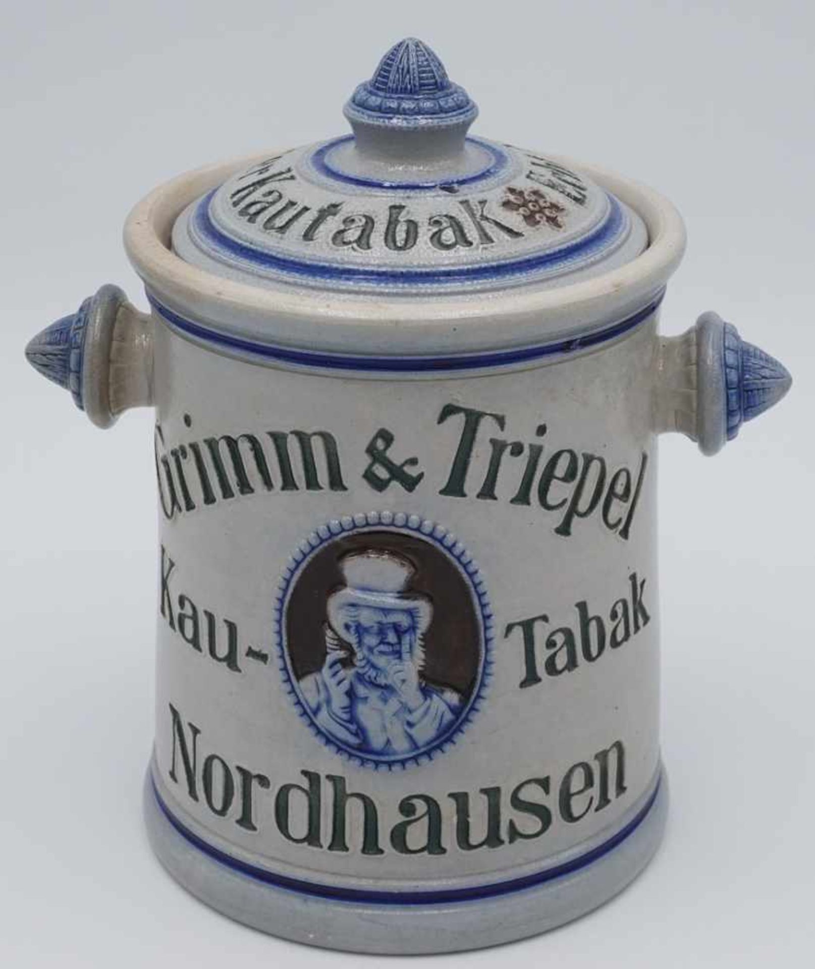 Großer original Kautabaktopf, Grimm & Triepelhell glasiert, aus Westerwälder Steinzeug, mit original