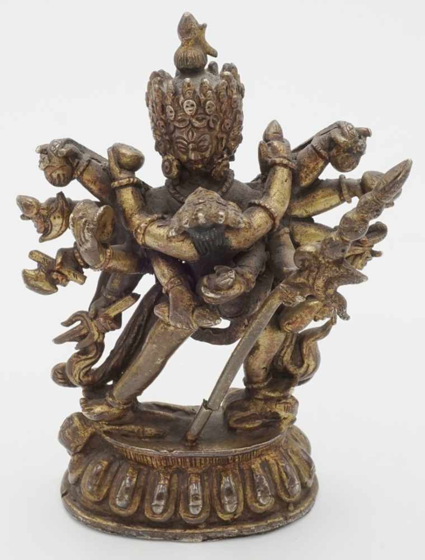Kalachakra, Chakrasamvara mit seiner Weisheitspartnerin Vajravarahi, Tibet, 19. Jh.Bronze, auf