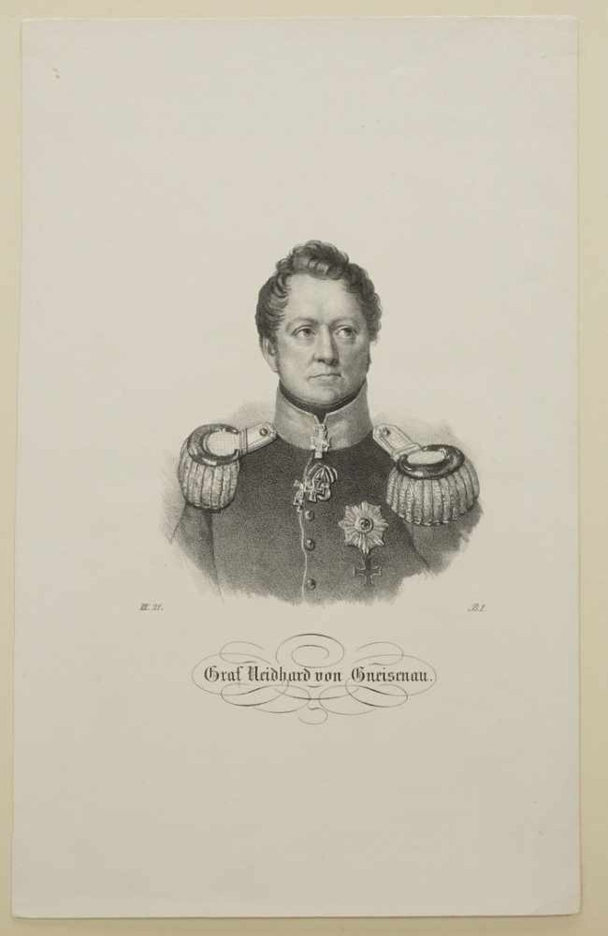 Unbekannter Künstler, "Graf Neidhard von Gneisenau"Lithografie/Papier, um 1840, im Blatt bezeichnet, - Bild 3 aus 3