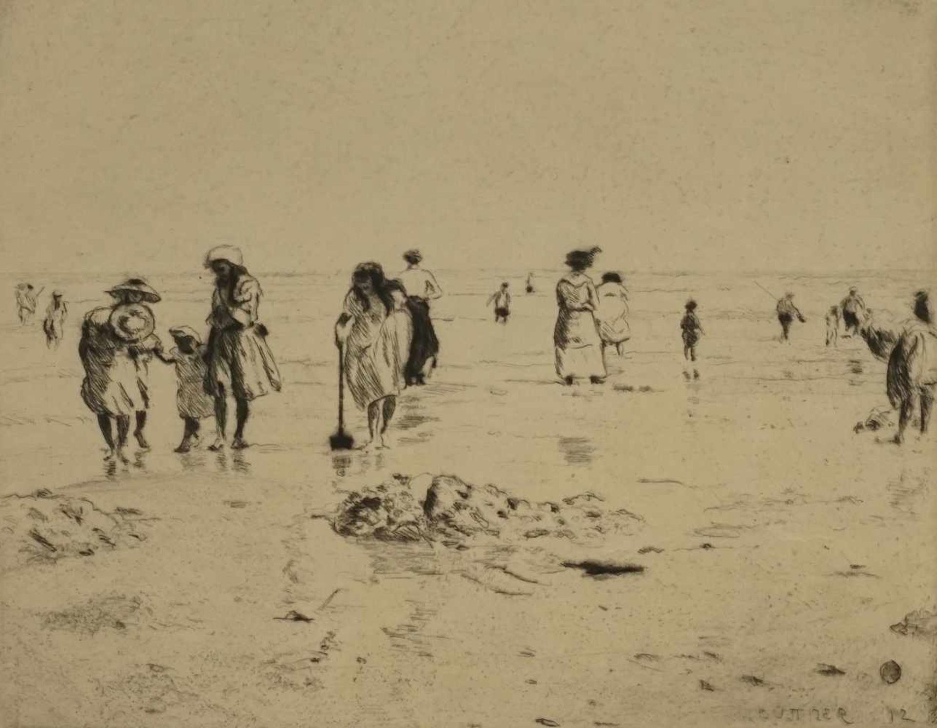 Erich Büttner, "Am Strande"(1889 - 1936), Radierung/Papier, unten rechts im Blatt handsigniert,