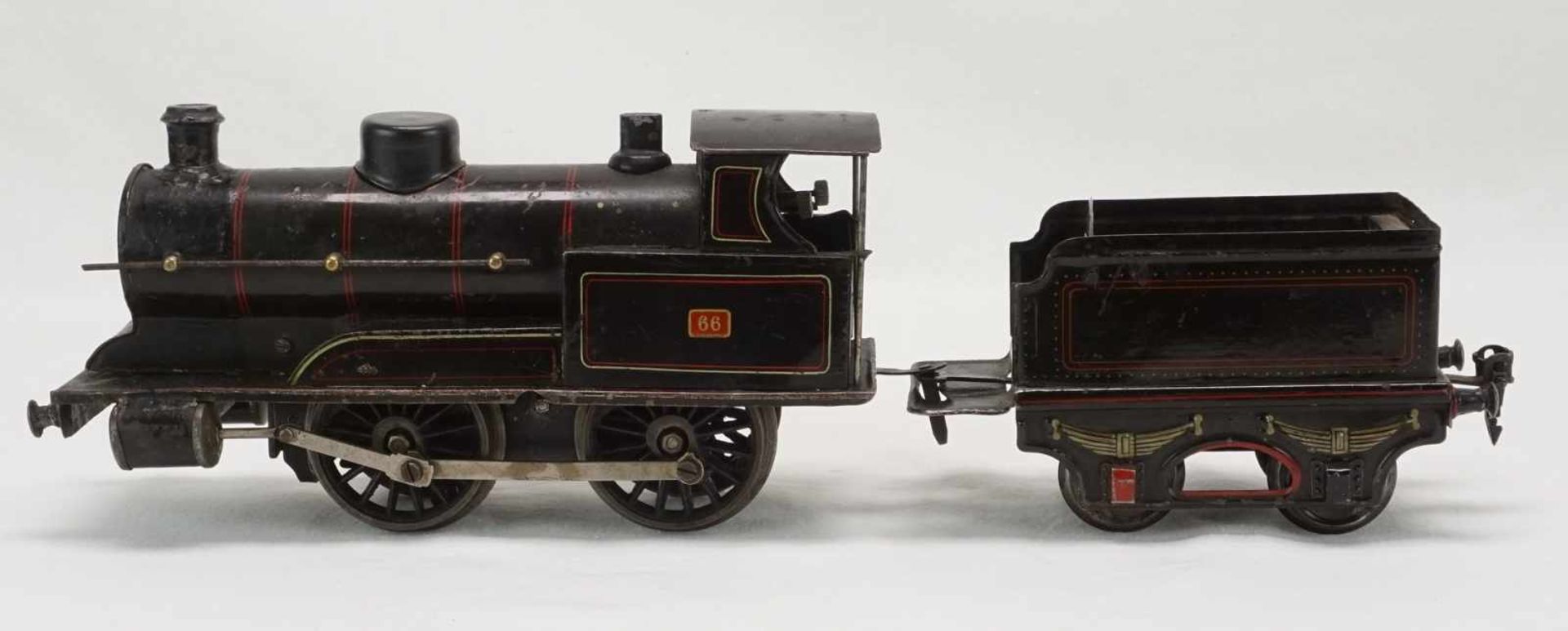 Märklin Schlepptenderlok 66, Spur I, um 1920Blech lithografiert, Uhrwerkantrieb, Vor- und - Bild 3 aus 4