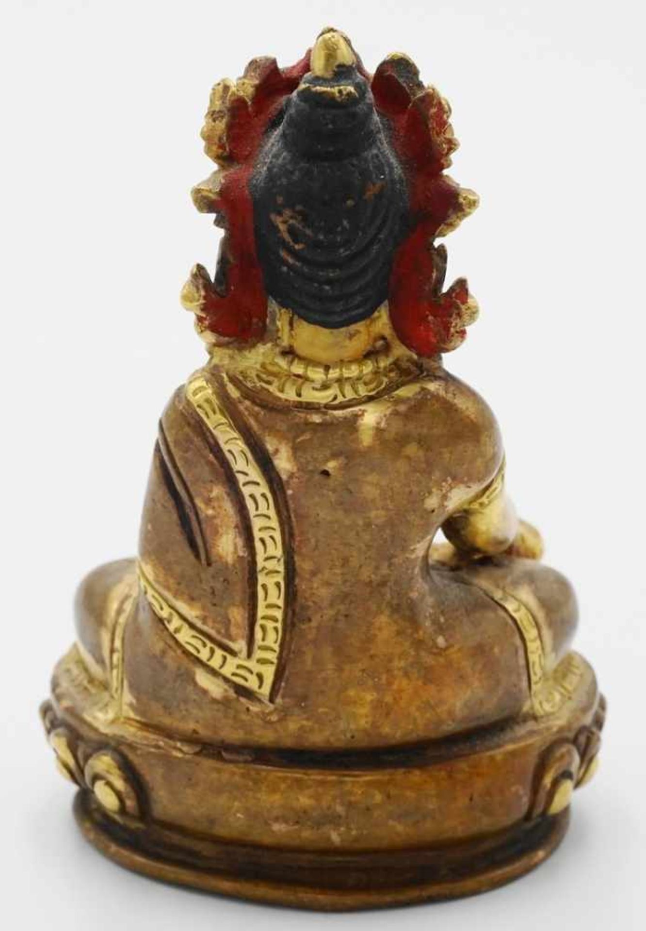 Manjushri, Tibet, 1. Hälfte 20. Jh.Kupferbronze, mit Bhumisparsa Mudra (geste der Erdberührung), - Bild 2 aus 3