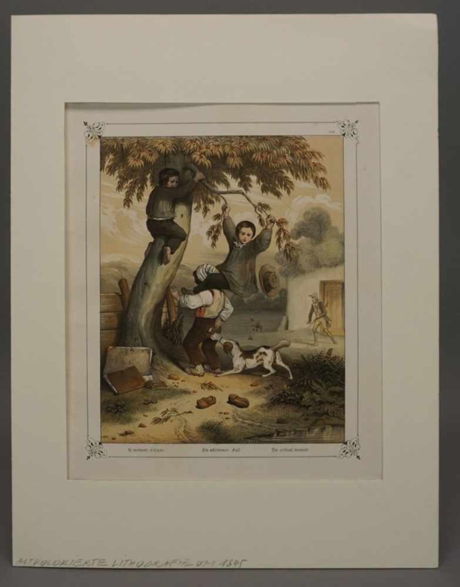 Unbekannter Künstler, "Stehlende Buben"altkolorierte Lithografie/Papier, um 1845, im Blatt - Bild 2 aus 3